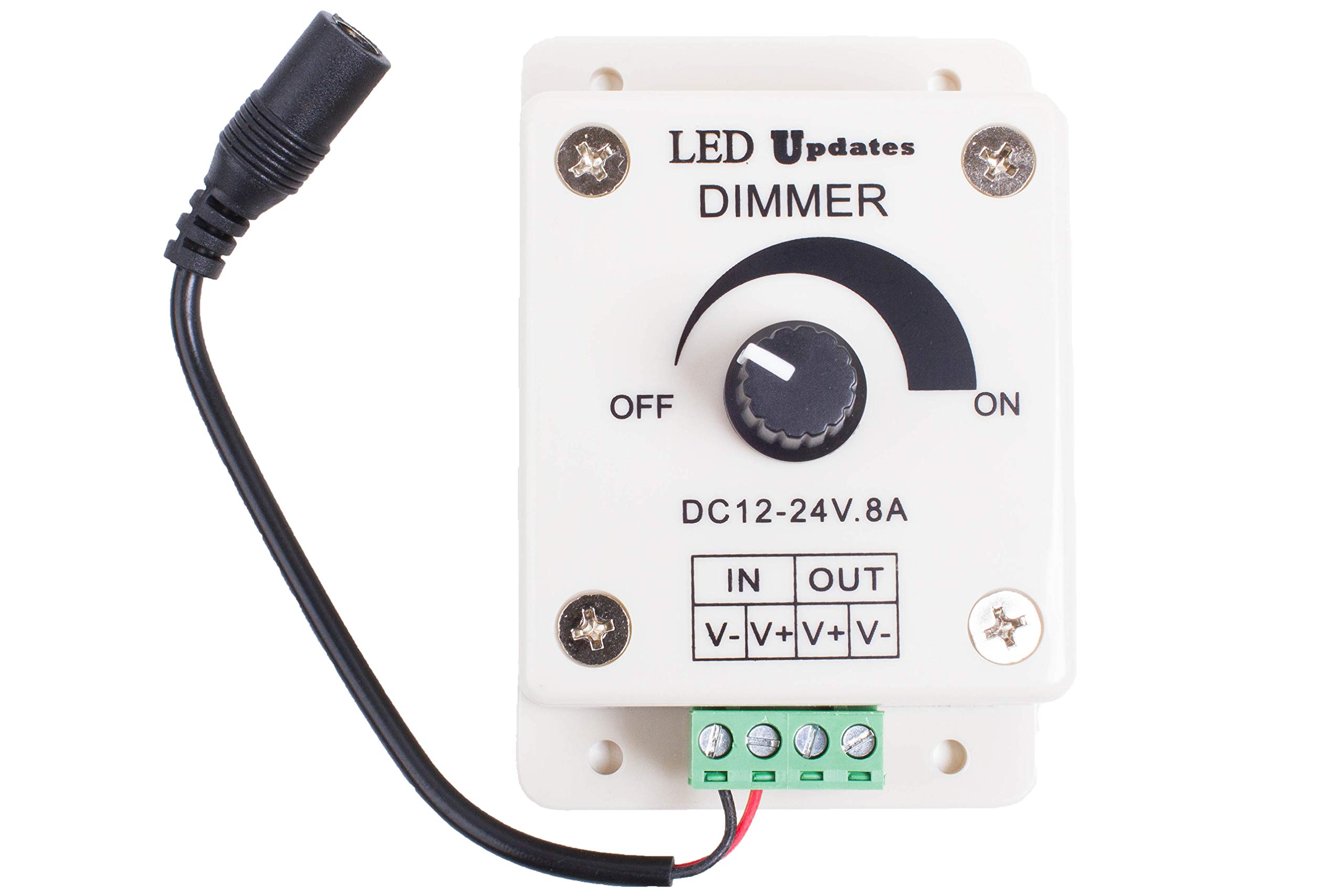 LED Light Dimmer Control with Female DC Connector Plug - Compatible with LED Strips, Modules, Under Cabinet & Makeup Mirror Lights - Works with Power Supply Drivers - Perfect for Home, Office & DIY Lighting Projects