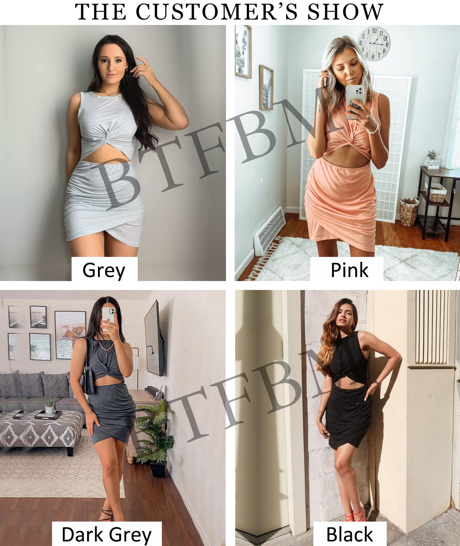 BTFBM Women's 2025 Summer Sleeveless Bodycon Dress - Sexy Cutout Twist Wrap Tank Dress for Club, Party & Evening Wear | Slim Fit Casual Crewneck Dress for Night Out, Date Night & Summer Vacation