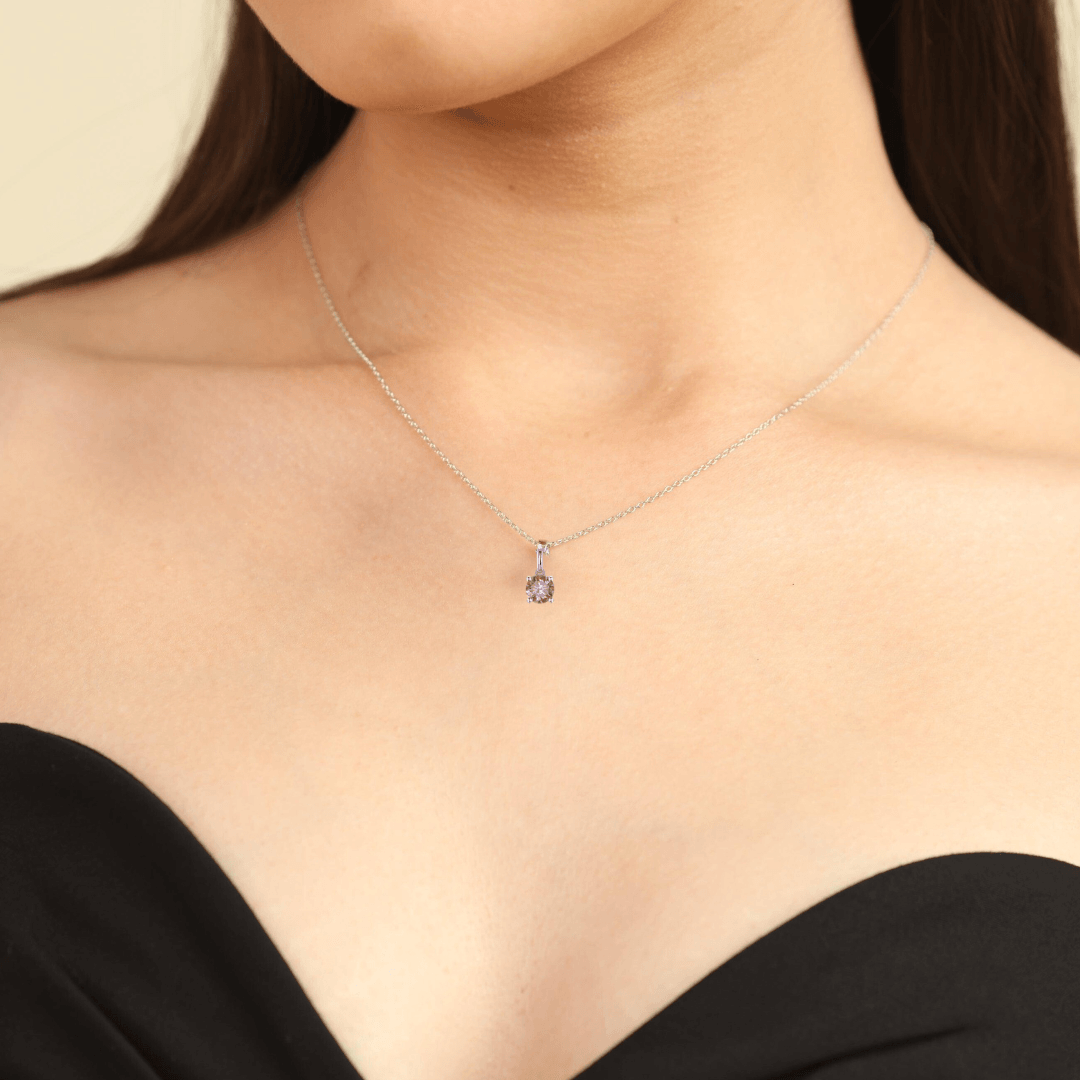 **Pink Moissanite Solitaire Necklace | 14K Gold Plated Rose Gold Pendant | Elegant Gift for Women, Brides, Anniversaries | Perfect for Weddings, Date Nights & Special Occasions**