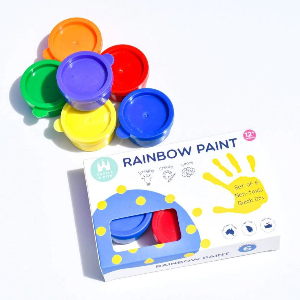 Castle & Kite 6-Pack Rainbow Paint Pots for Kids - Non-Toxic Watercolor Set for Arts & Crafts, Classroom & Home DIY Projects