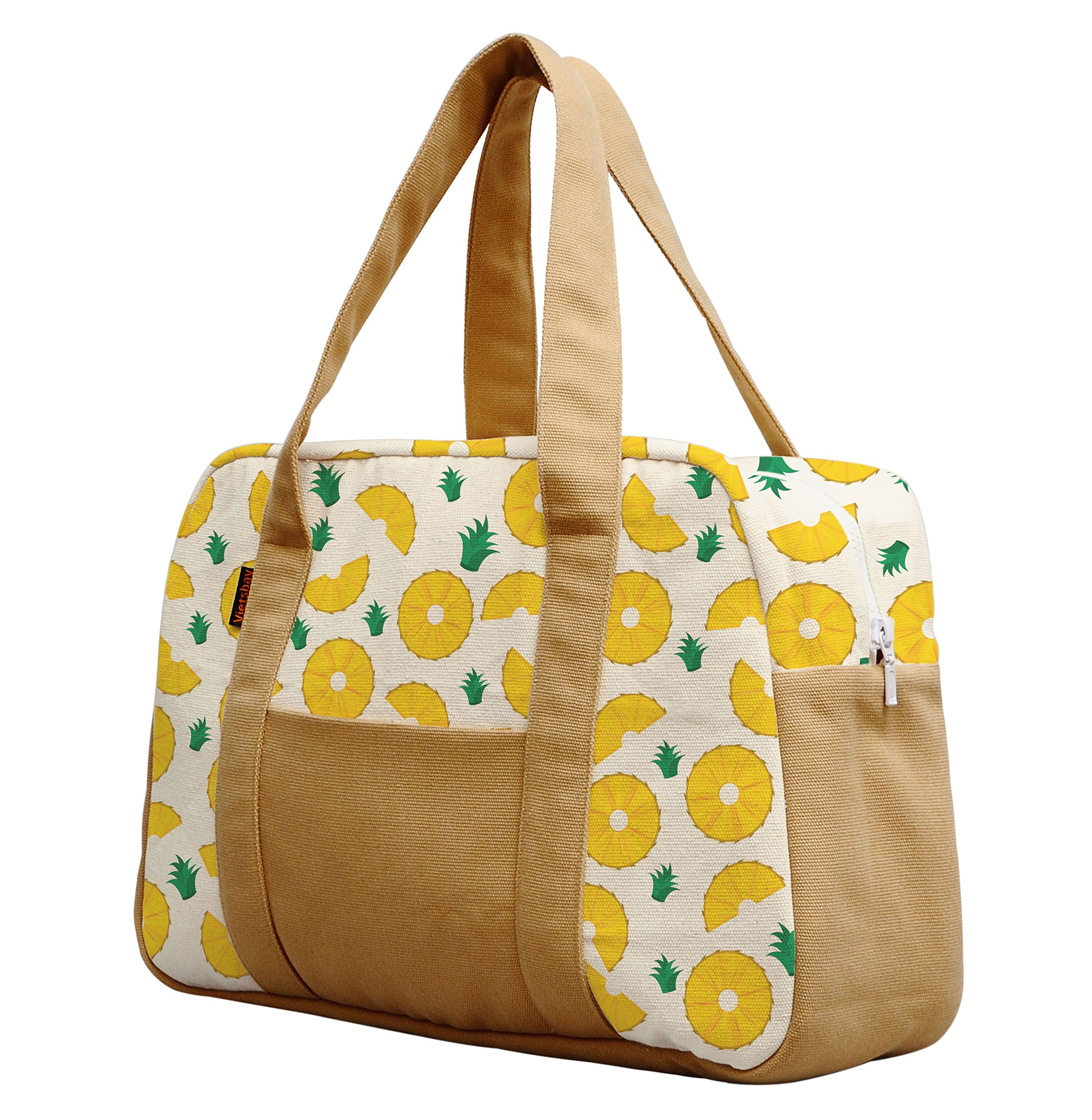 Women's Pineapple Print Canvas Duffel Bag - Lightweight Travel Tote for Beach Vacation, Gym & Weekend Getaways