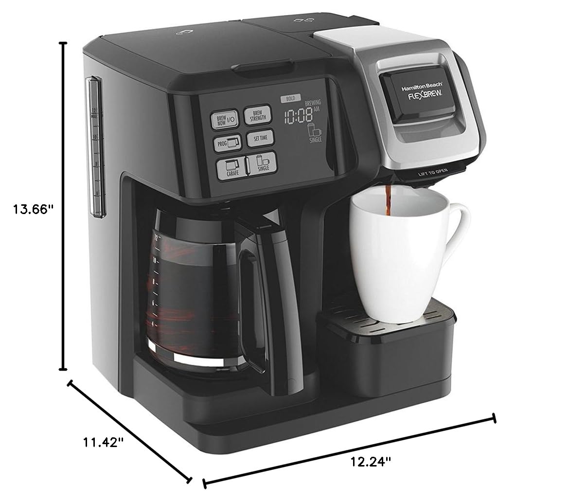 Hamilton Beach FlexBrew 2-Way Programmable Coffee Maker (49976) - Single Serve & 12-Cup Carafe, Compatible with K-Cup Pods & Ground Coffee, Includes Support Extension - Perfect for Home, Office, and Kitchen Use