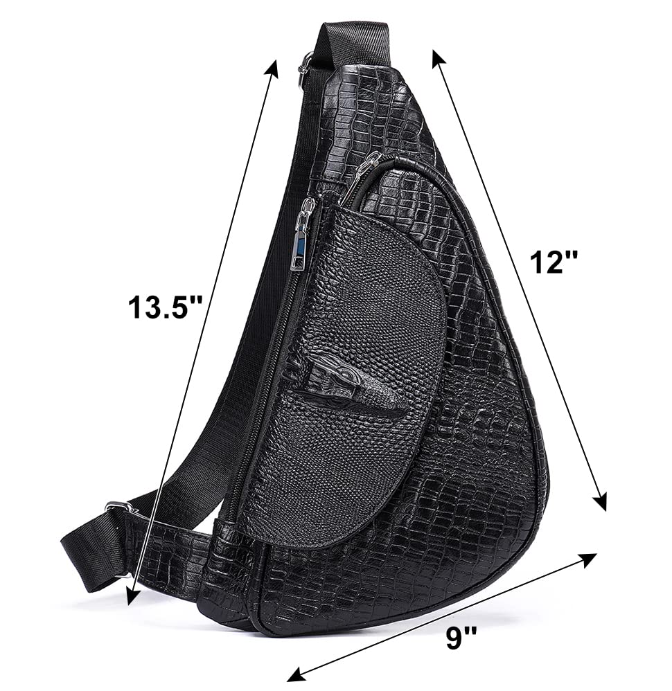 **NIUCUNZH Genuine Leather Crocodile Sling Bag for Women & Men - Crossbody Shoulder Purse Backpack, Black - Perfect for Travel, Work & Daily Use**