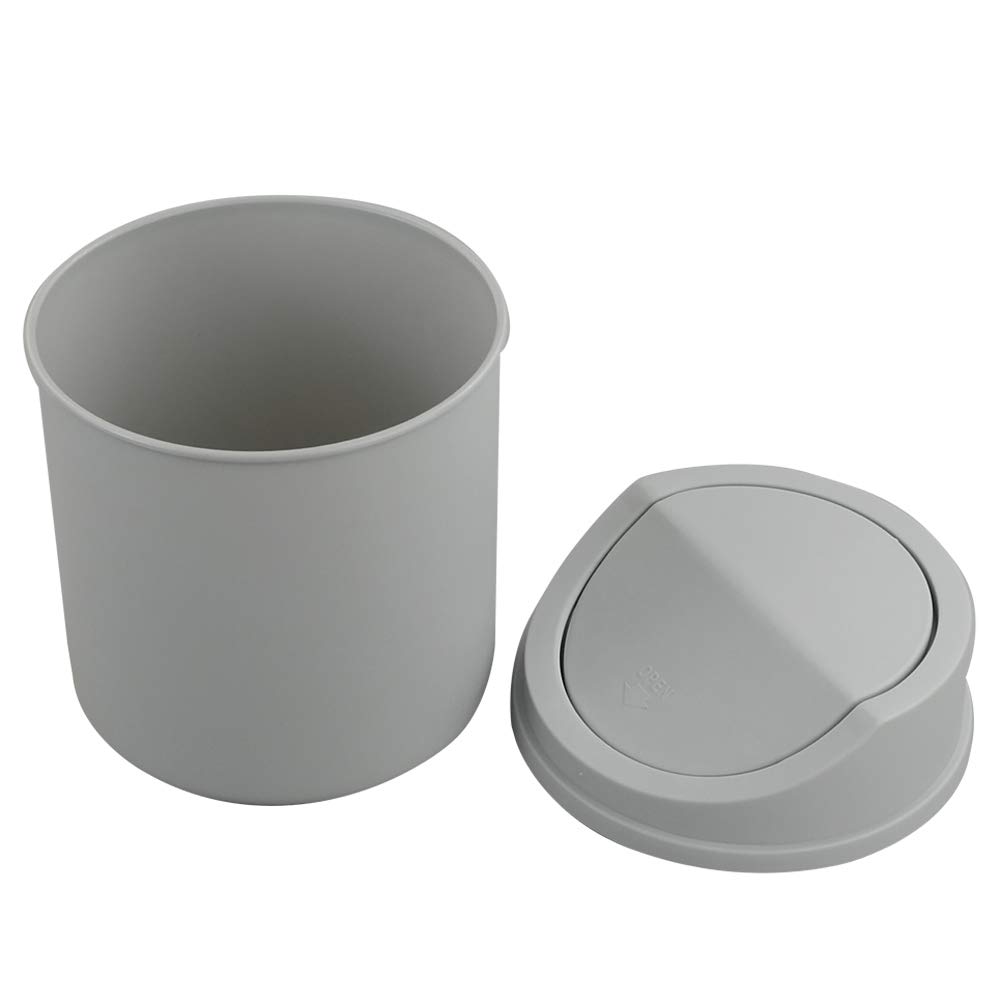 Small Plastic Desktop Trash Can with Swing Lid - Grey | Compact Office Waste Bin for Desk, Home, Dorm & Workspace | Perfect for Paper Clips, Tissues & Snack Wrappers