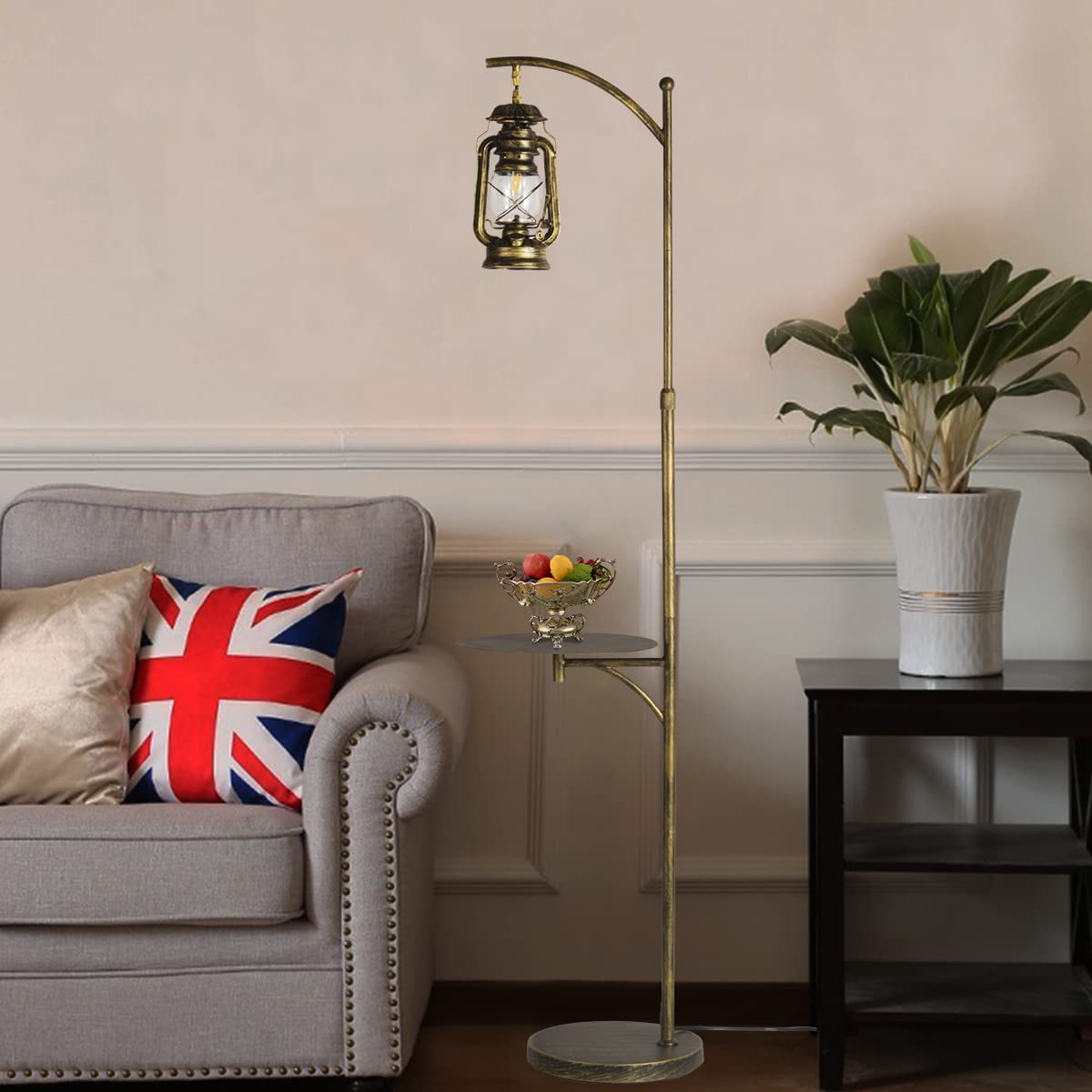 Farmhouse Adjustable Floor Lamp with Tray - Rustic Bronze Standing Light for Bedroom, Living Room, Office & Cafe - On/Off Foot Switch - Perfect for Reading Nook, Home Office Decor & Cozy Living Spaces
