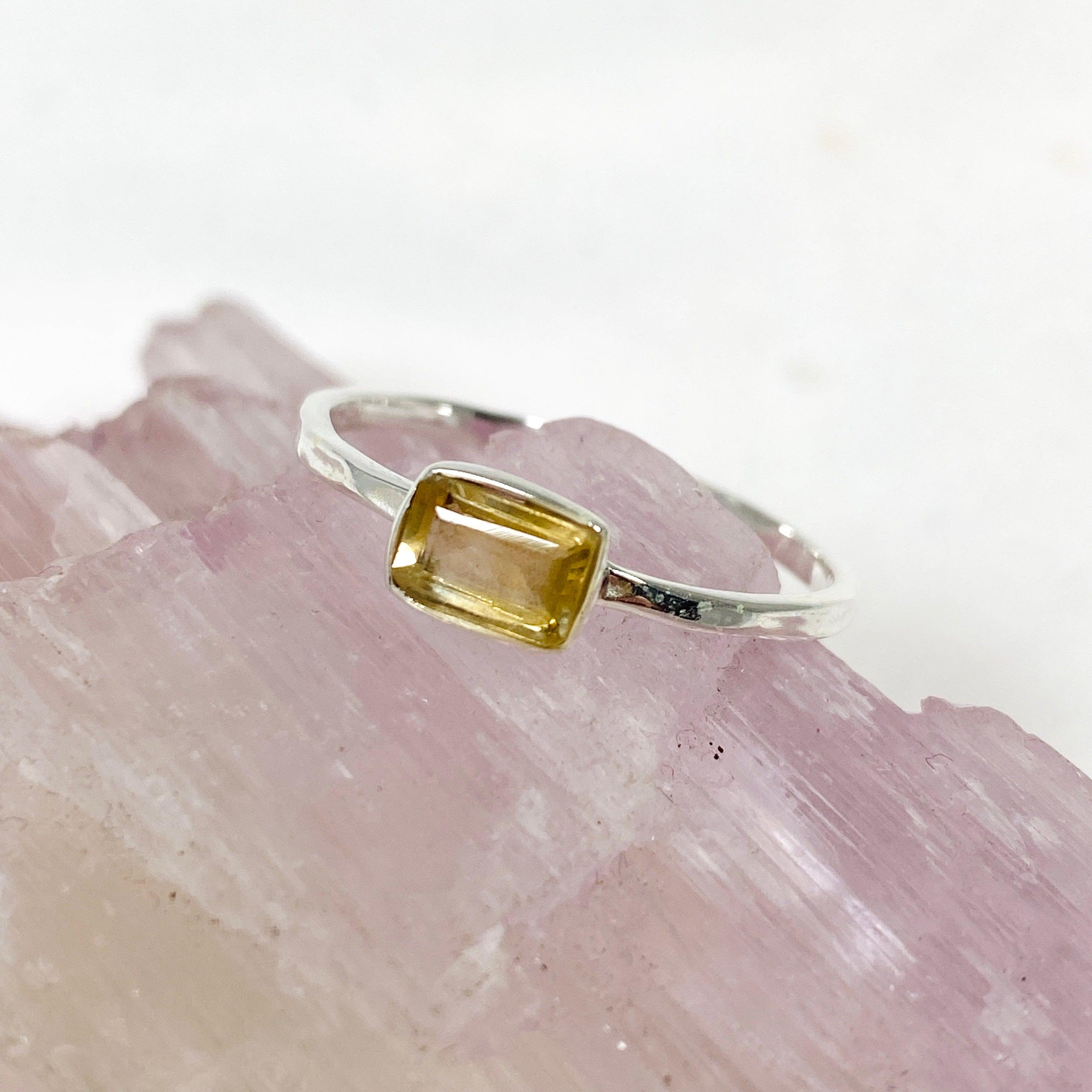 Citrine Rectangular Faceted Fine Band Ring R3793 CIT - Elegant Gemstone Jewelry for Women, Perfect for Weddings, Parties & Daily Wear