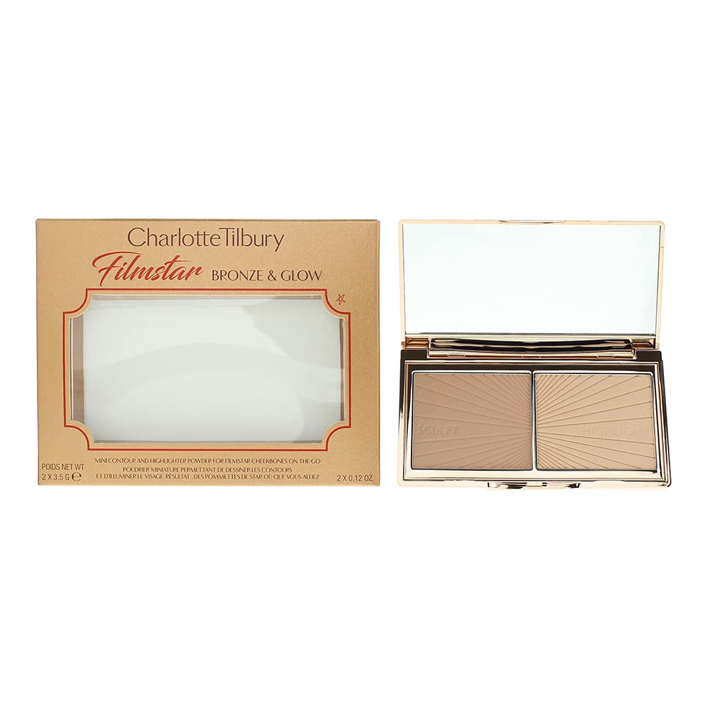 Charlotte Tilbury Filmstar Bronze & Glow Light Medium Mini Travel Size Contour & Highlight Duo - Perfect for Travel, On-The-Go Touch Ups & Everyday Glow