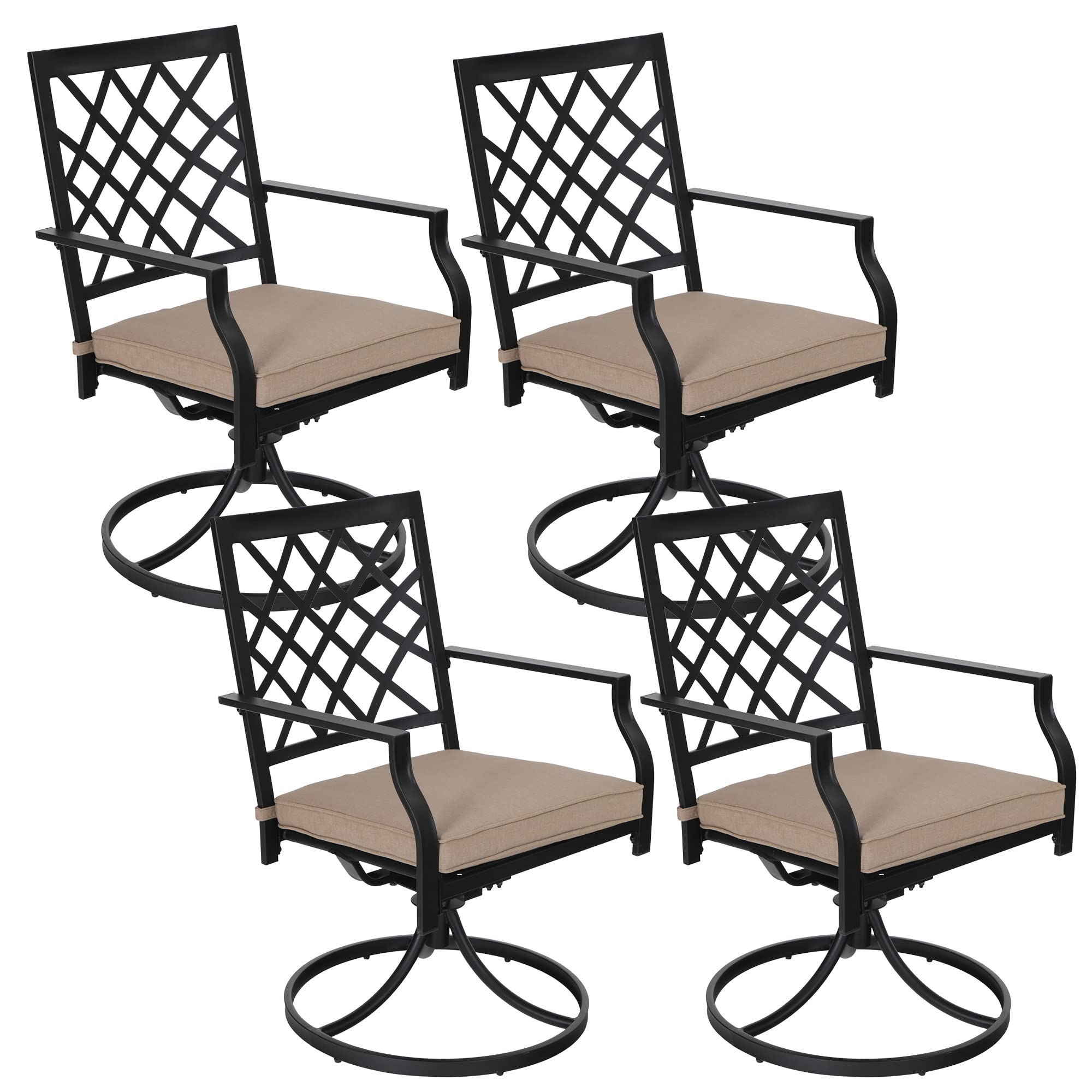 PHI VILLA 4-Piece Swivel Patio Chair Set - 300 lbs Capacity Outdoor Rocking Dining Chairs with Cushions for Garden, Backyard, Bistro - Perfect for Relaxing, Entertaining & Outdoor Dining