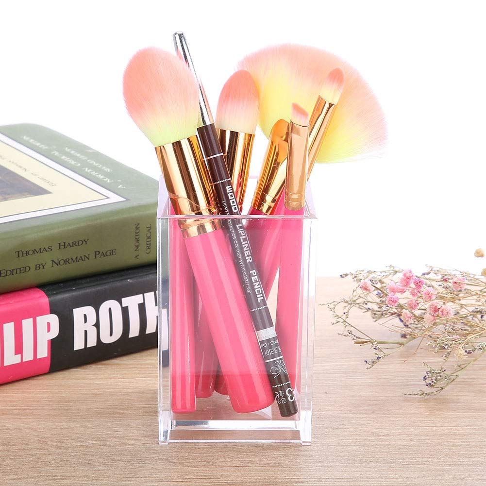 Clear Acrylic Makeup Brush Holder & Organizer - Multifunctional Storage Cube for Cosmetics, Brushes, Toothbrush, Pens & Flowers | Perfect for Vanity, Bathroom & Office Organization