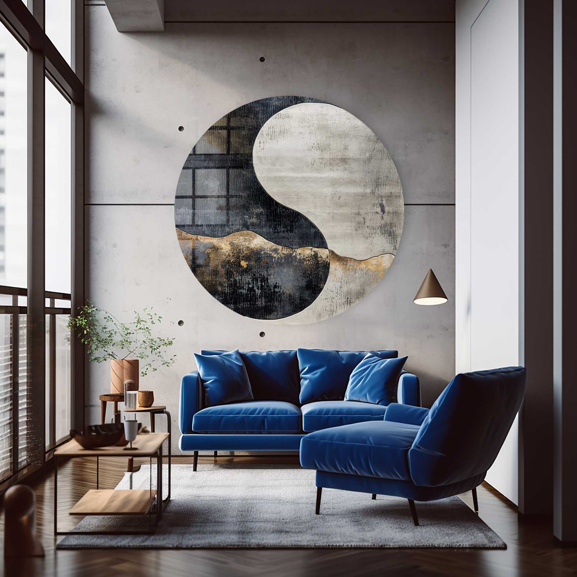 Yin Yang Round Glass Wall Art - Modern Home Decor for Living Room, Bedroom & Office