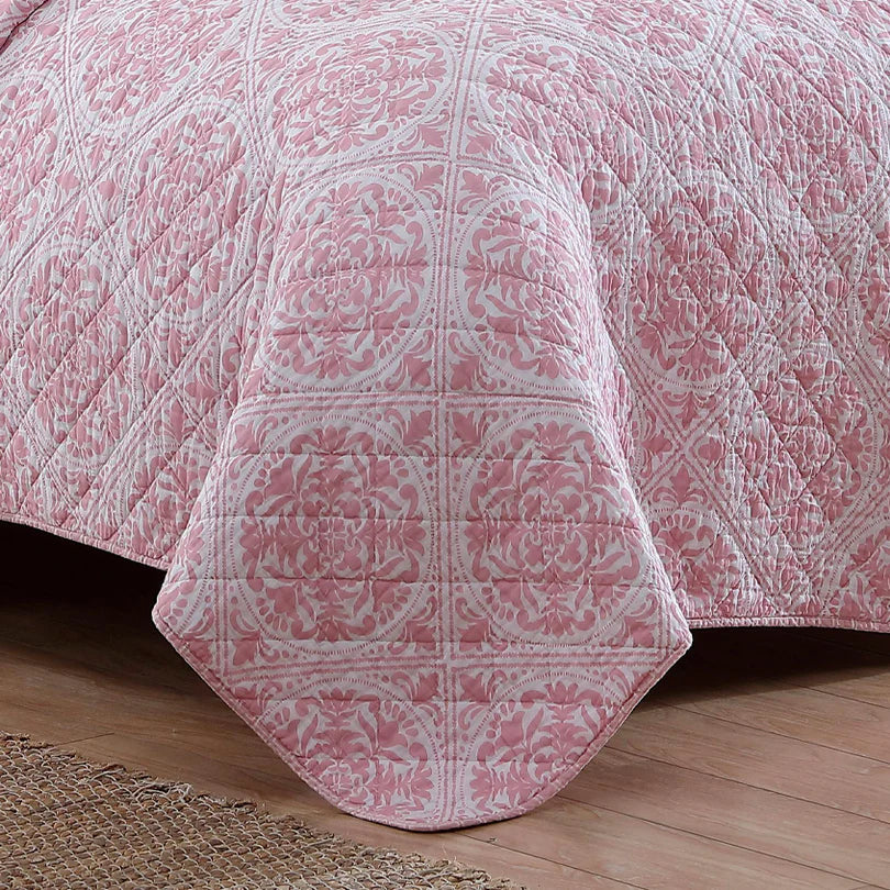 Laura Ashley Ayla Dusted Rose Cotton Coverlet Set - Soft & Elegant Bedding for Master Bedroom or Guest Room Decor