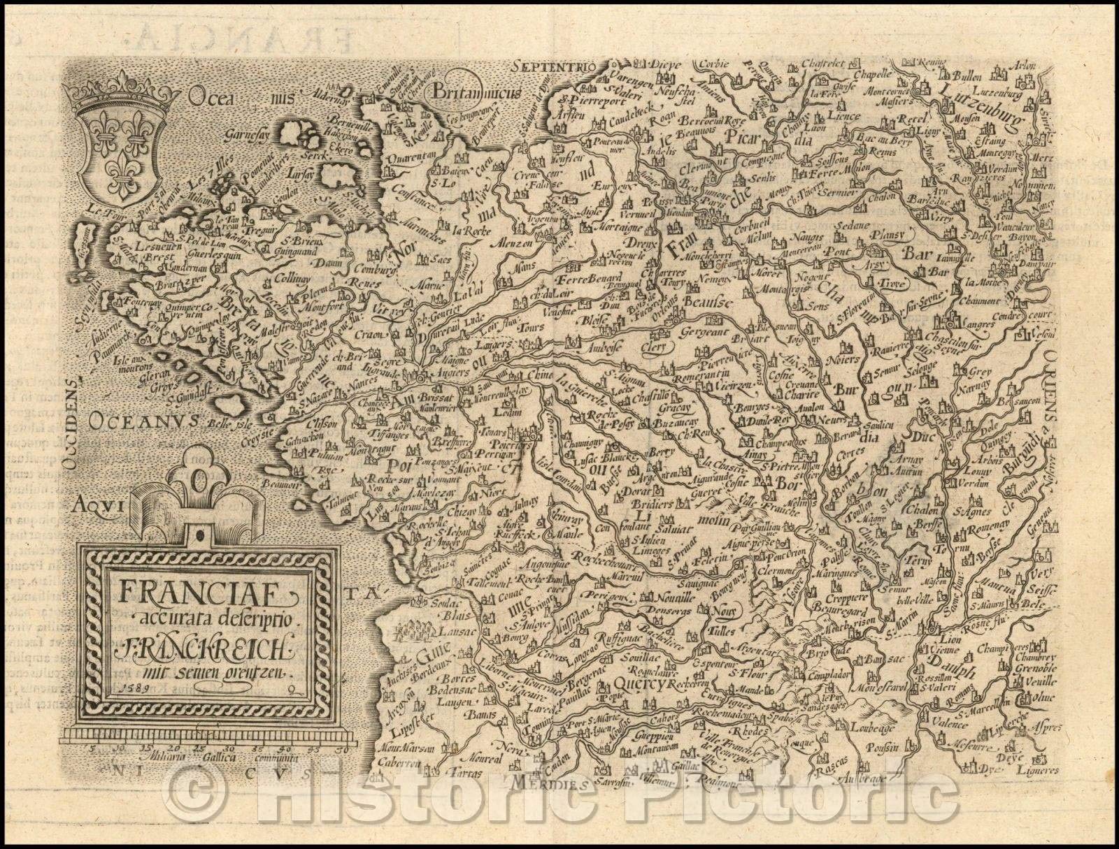 16th Century Historic Map of France - Franciae Accurata Descriptio | Vintage Wall Art 58x44 Inch | Antique Home Decor, Office & Library Display | Published in Cologne 1592 by Matthias Quad