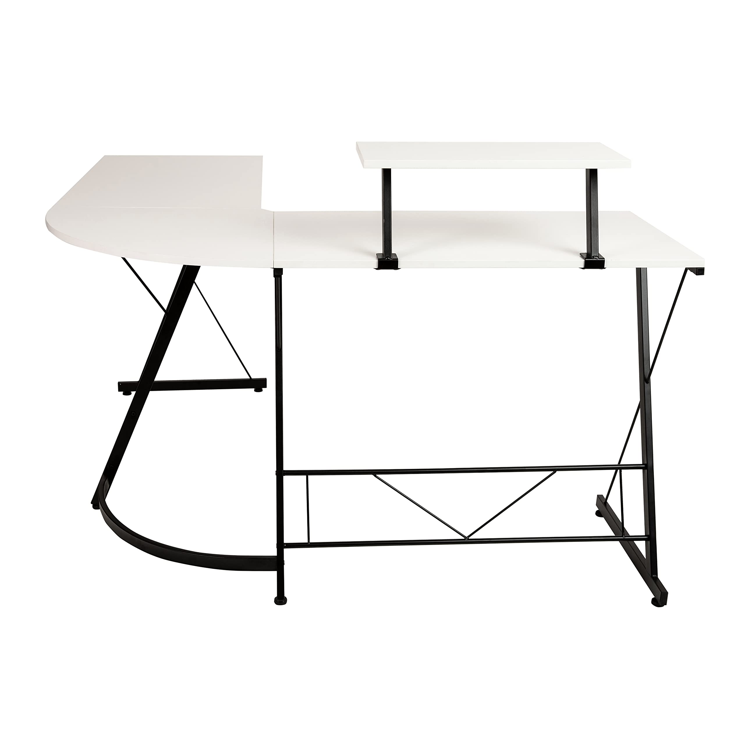 EMMA + OLIVER White L-Shaped Computer Desk - Home Office Desk, Gaming Desk with Sturdy Frame | Perfect for Small Spaces, Work from Home & PC Gaming Setup