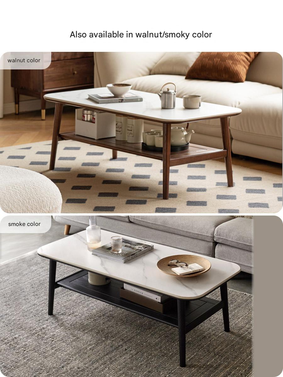 Solid Oak Wood Slate Coffee Table - Rustic Modern Living Room Furniture for Home Decor & Relaxation