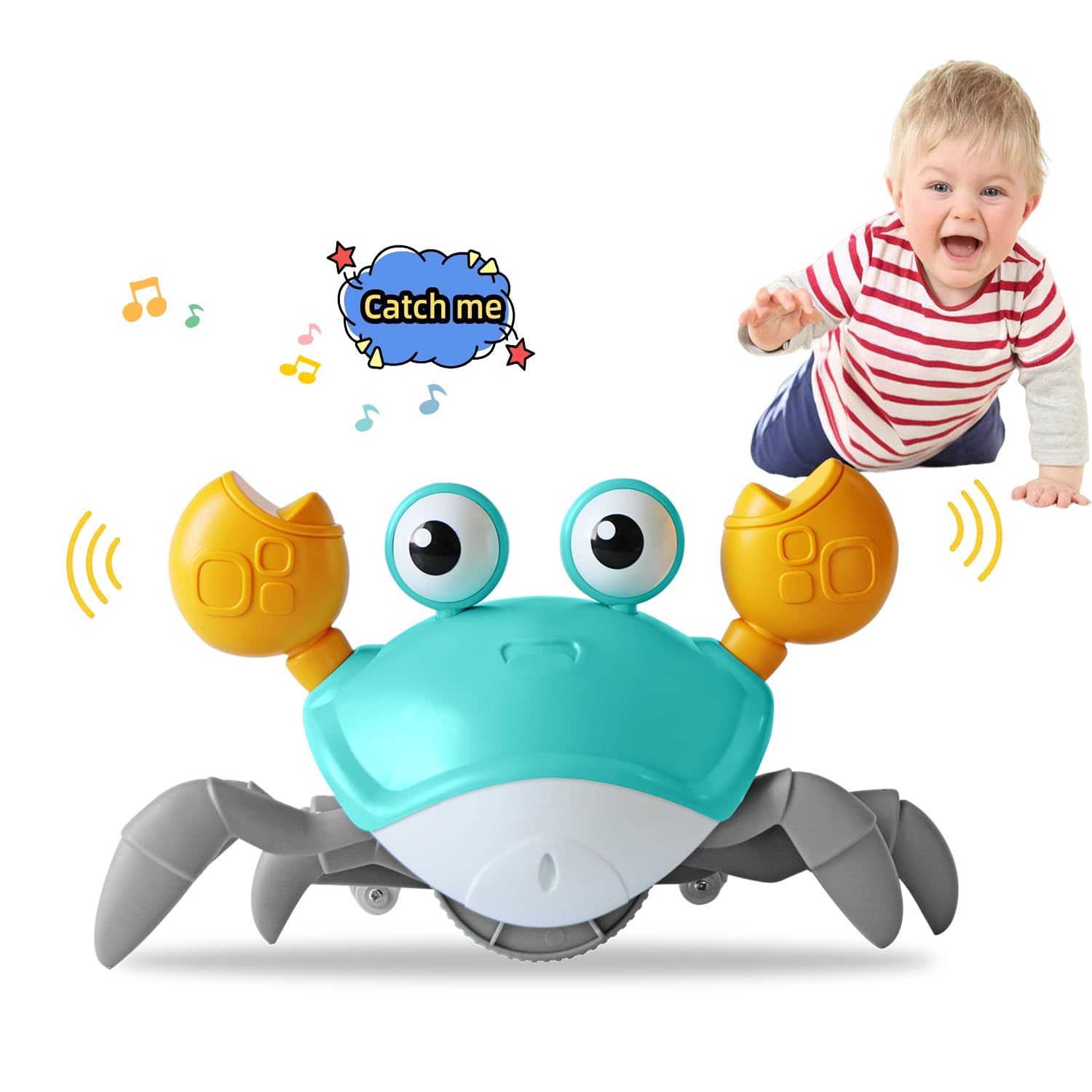 Interactive Crawling Crab Baby Toy - Sensory Learning Toy for Infants 3-12 Months | Tummy Time & Crawling Development | Toddler Gift for Boys & Girls | Encourages Early Movement & Motor Skills (Green) - Perfect for Playtime, Learning to Crawl, and First Birthday Gifts