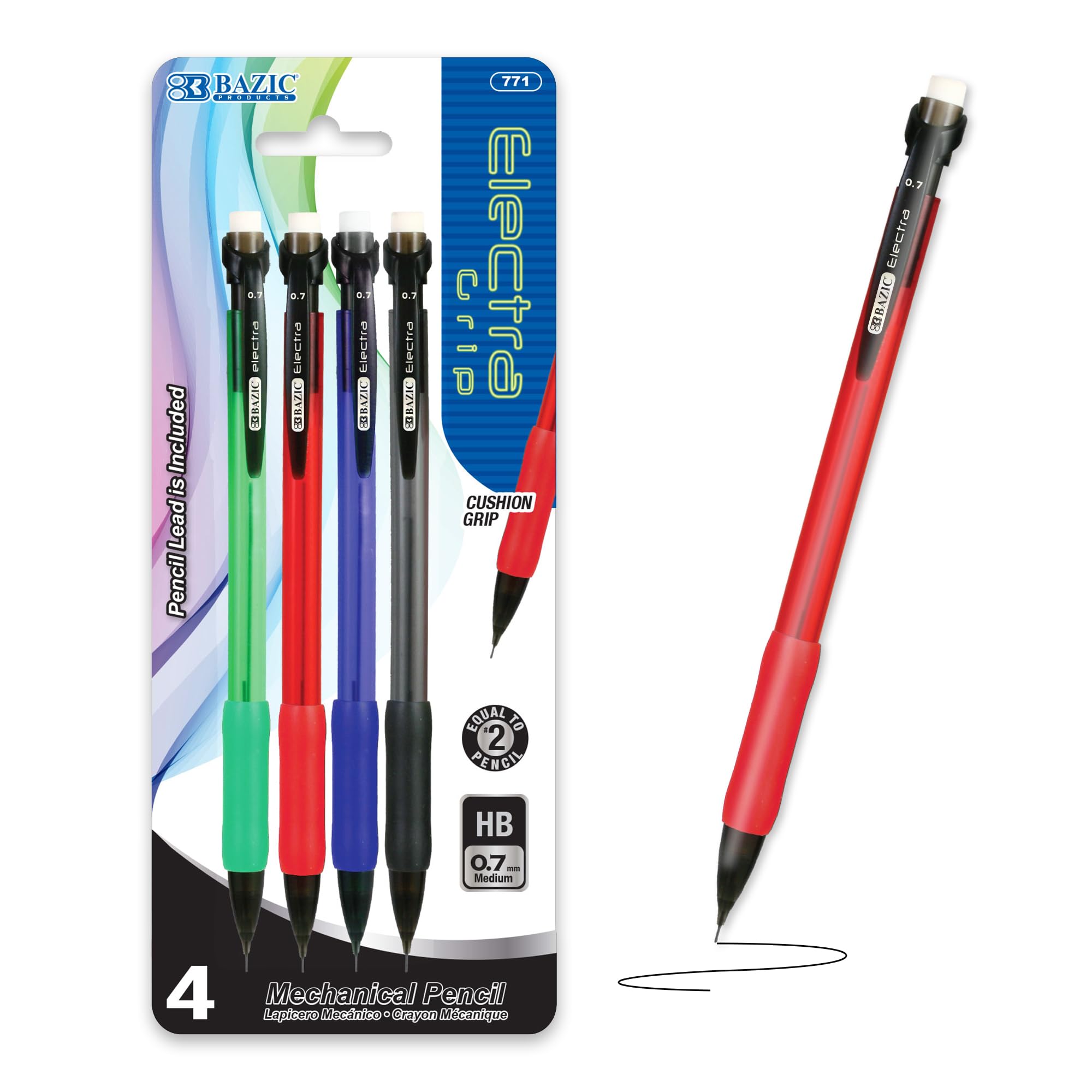 BAZIC 0.7mm Mechanical Pencils with Soft Grip - Smooth Writing Drafting Pencils with Latex-Free Eraser for Drawing, Sketching & Note Taking (4-Pack, Bulk 144-Packs) - Perfect for Students, Artists & Office Use
