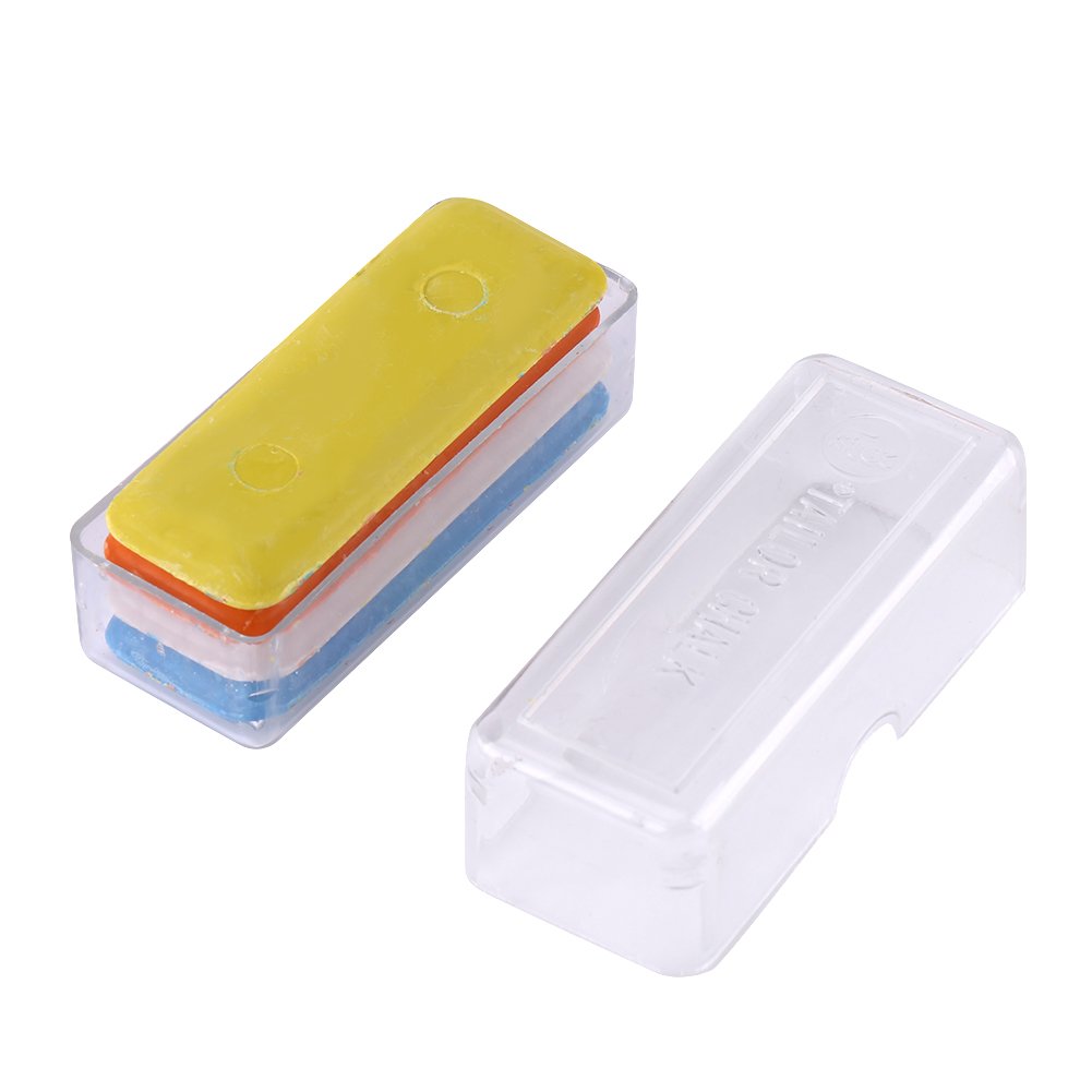 4-Piece Multi-Color Wax Tailor's Chalk Set - White, Yellow, Orange & Blue Fabric Marking Pencils with Storage Box - Perfect for Sewing, Dressmaking, DIY Garments & Fabric Crafts
