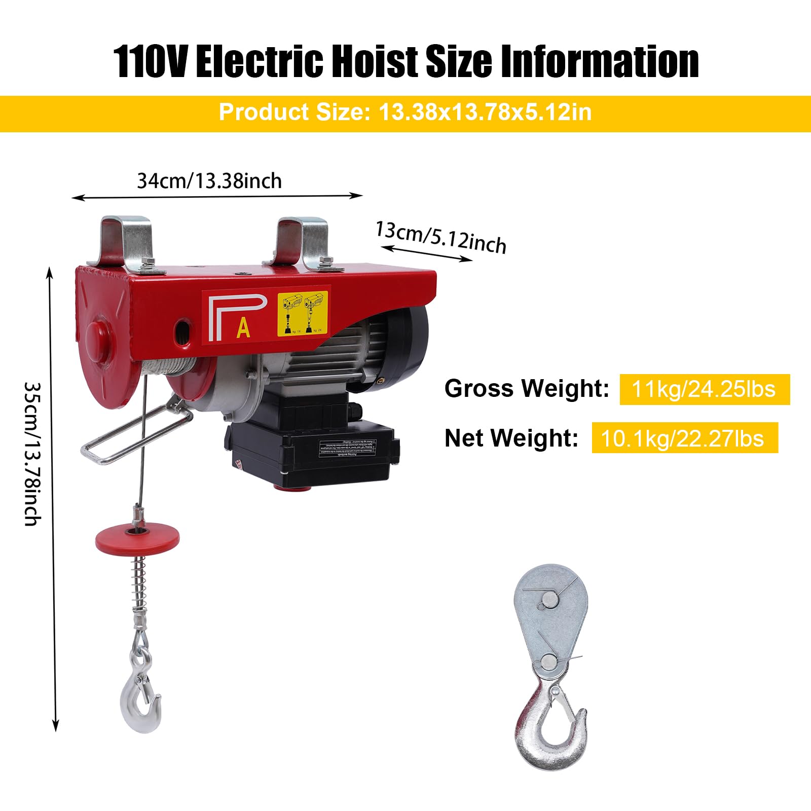440lbs Electric Hoist Winch with Wireless Remote - 110V Steel Lift for Garage, Attic & Warehouse - Single/Double Slings for Heavy Duty Lifting in Factories, Construction & Home Use