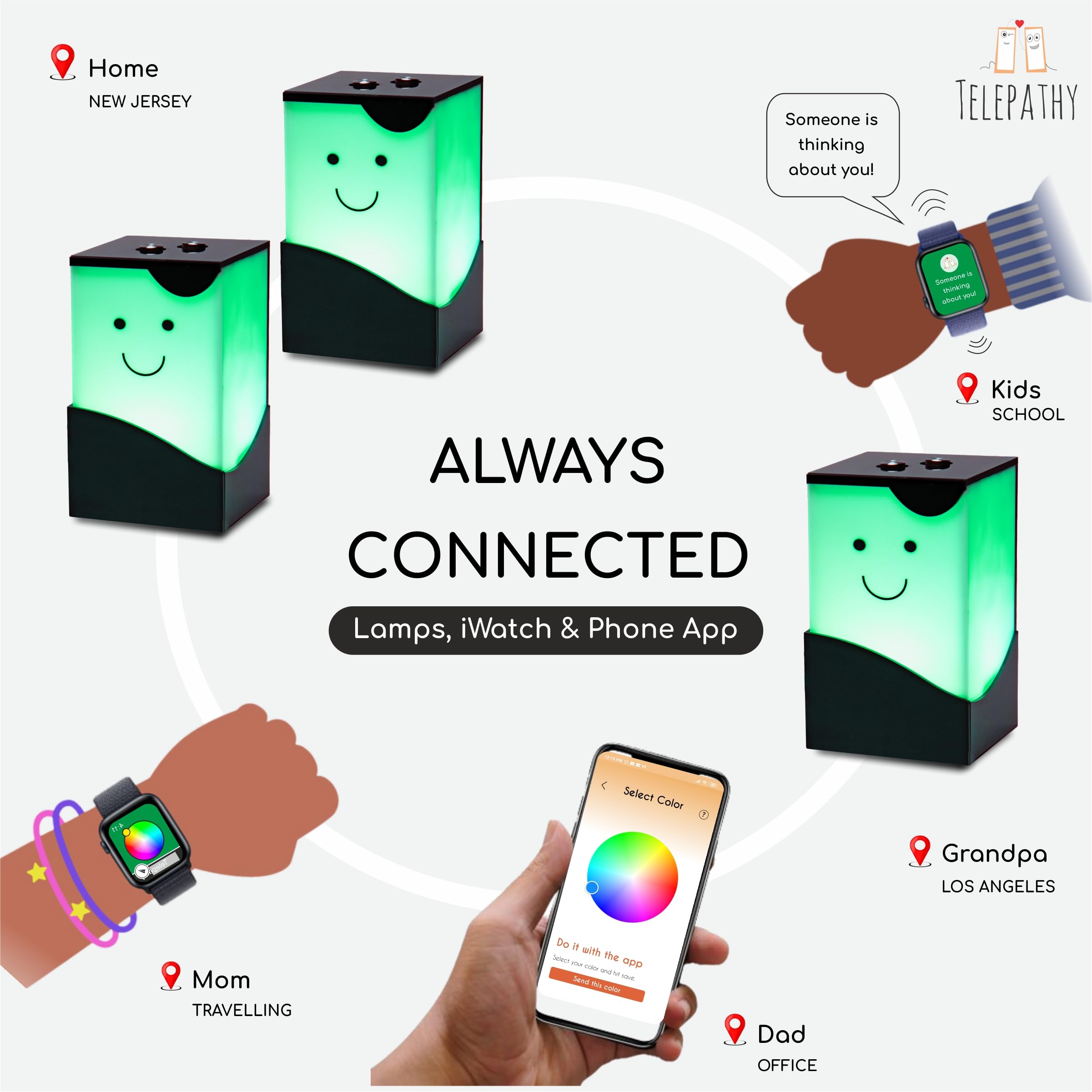 Telepathy® Toddlers Friendship Lamp® - Set of 4 WiFi Connected Long Distance Touch Lamps for Kids | Perfect for Bedrooms, Nursery Decor & Long-Distance Connection Between Loved Ones