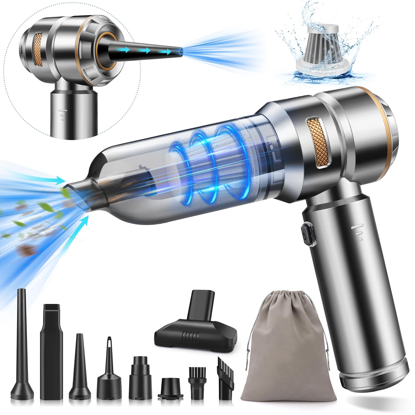 18000PA Cordless Handheld Vacuum Cleaner - 4-in-1 Mini Car Vac with Brushless Motor, 6000mAh Battery | Air Duster, Blower & Pump for Car Detailing, Office & Home Cleaning | Perfect for Pet Hair, Crumbs & Dust Removal