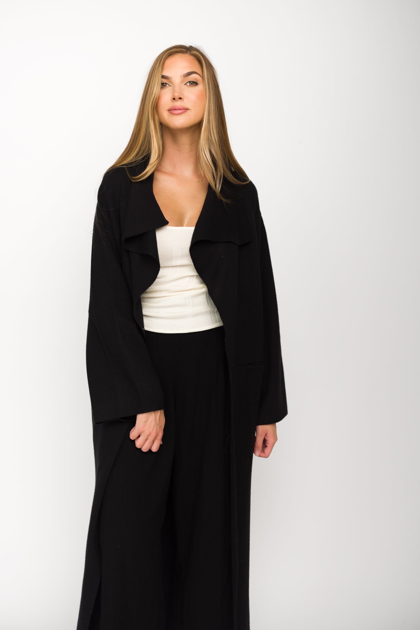 Elsa Black Sweater Coat for Women - Cozy Winter Knit Cardigan for Casual Outings & Office Wear