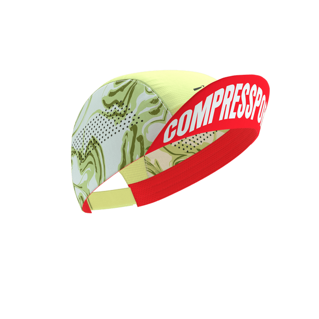 Compressport Unisex Pro Racing Cap - Green Camo/Fluo Red | Lightweight Performance Hat for Running, Cycling & Outdoor Sports