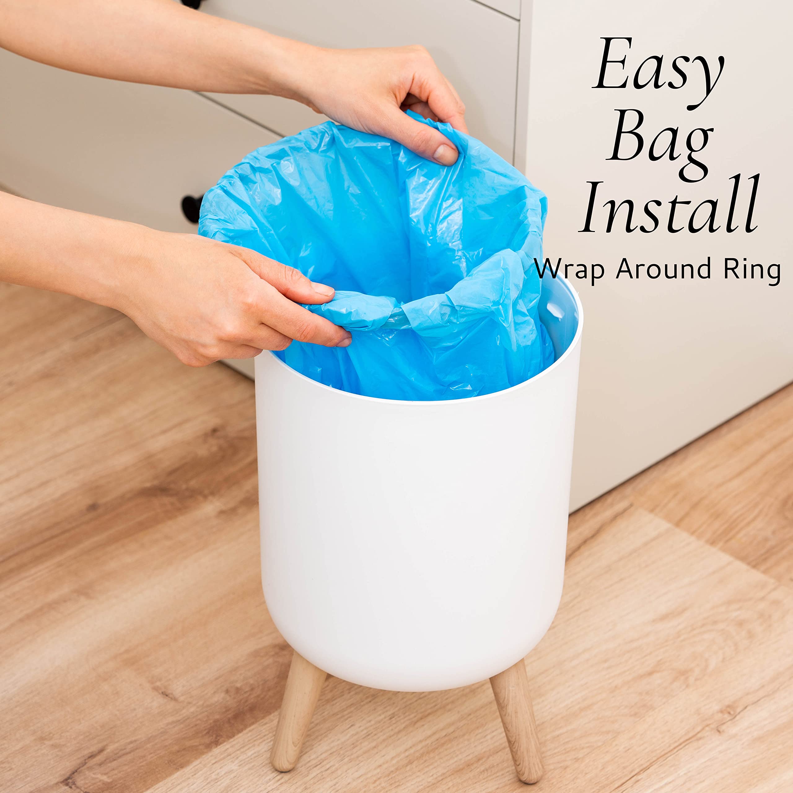 Earth & Mango 1.8 Gallon Small Bathroom Trash Can with Plant-Style Lid - White Decorative Waste Bin for Bathroom, Bedroom & Office - Eco-Friendly Plant-Look Garbage Can for Home, Dorm & Vanity Areas