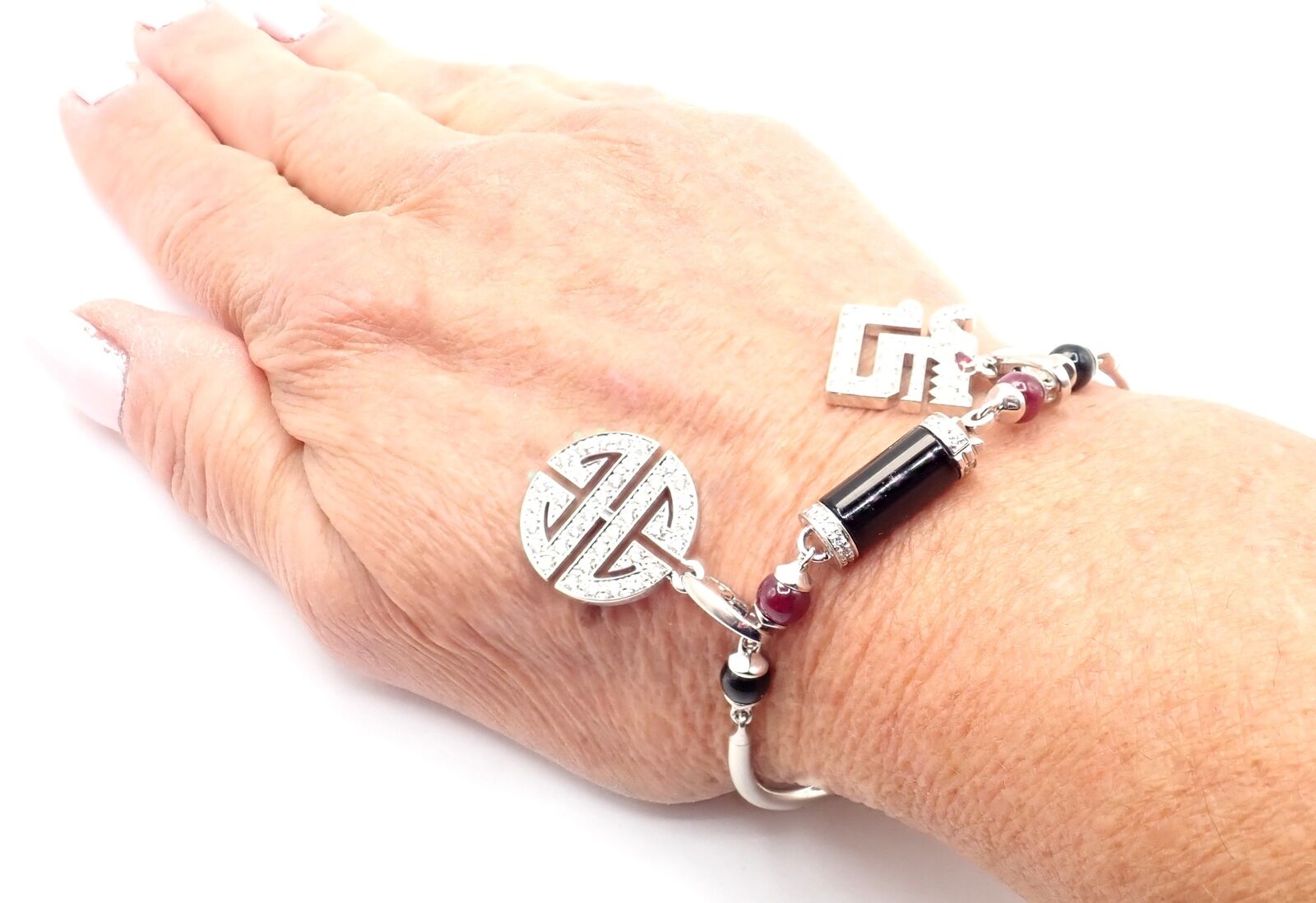 Cartier Le Baiser Du Dragon 18k Gold Diamond Ruby Onyx 2 Charms Bangle Bracelet - Luxury Jewelry for Women, Perfect for Gifts, Weddings & Special Occasions