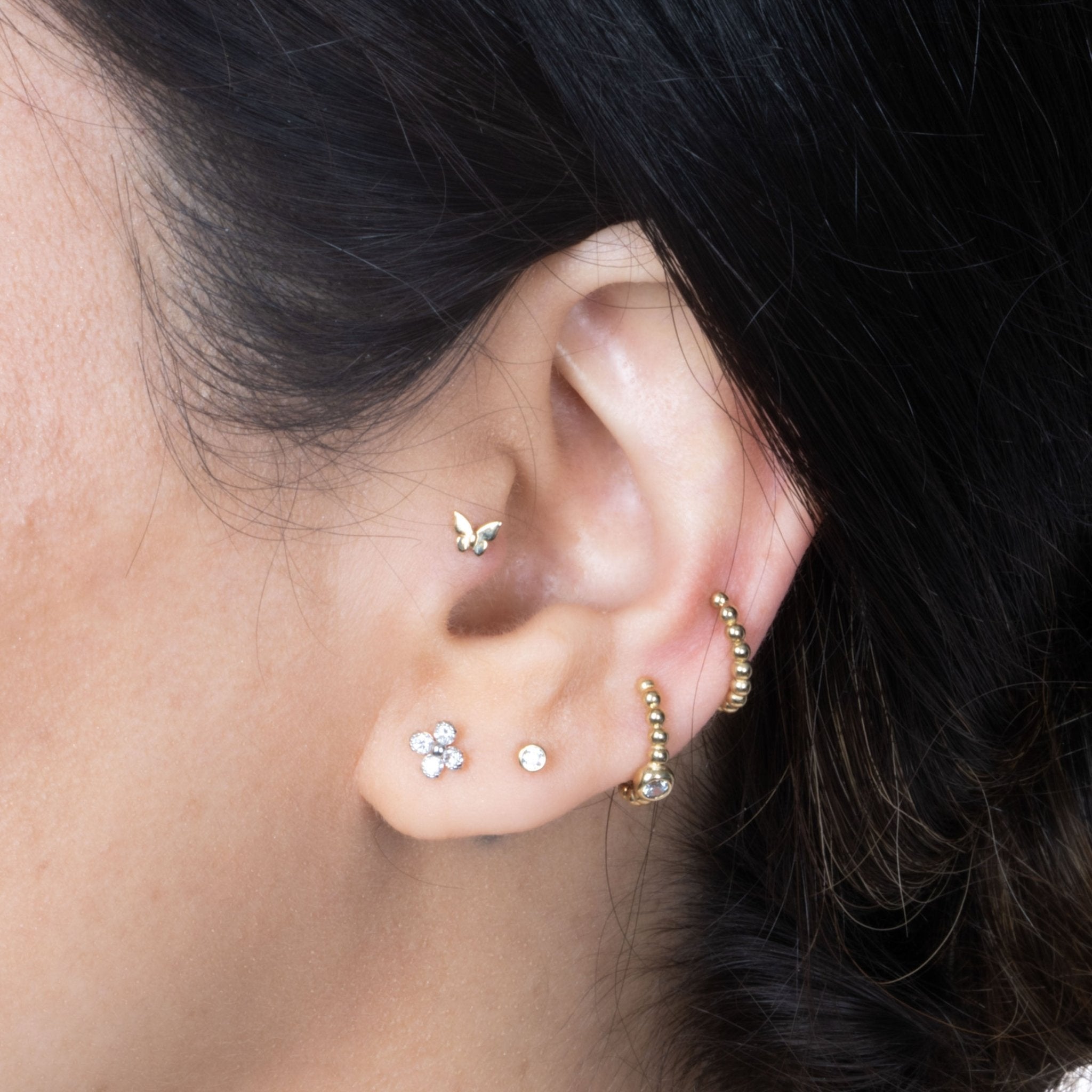 14K Solid Yellow Gold Bubble Beaded Hoop Earrings for Women - Elegant Dainty Everyday Jewelry for Gifts, Parties & Special Occasions