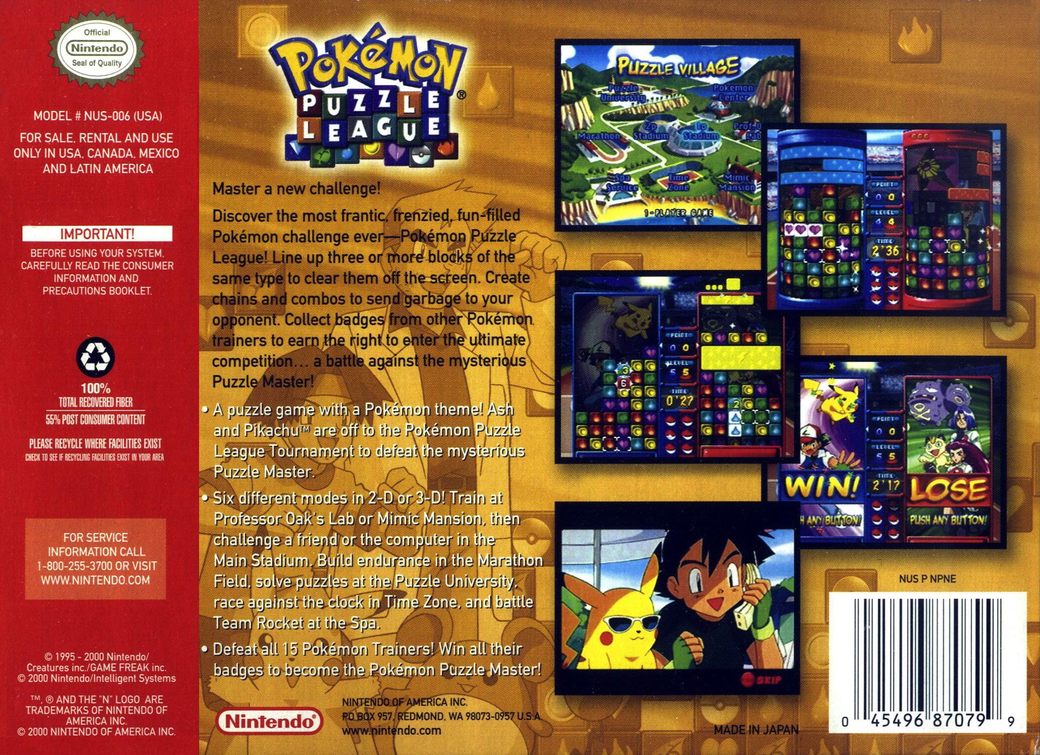 Pokemon Puzzle League - Fun & Challenging Puzzle Game for Nintendo 64 | Perfect for Family Game Nights & Pokemon Fans
