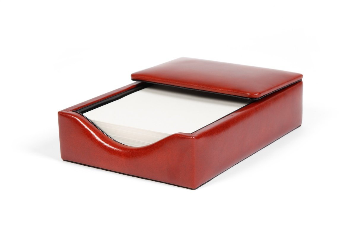 Bosca Old Leather Flip Top Memo Box - Vintage Amber Leather Stationery Organizer for Home & Office Desk | Perfect for Notes, Cards & Keepsakes