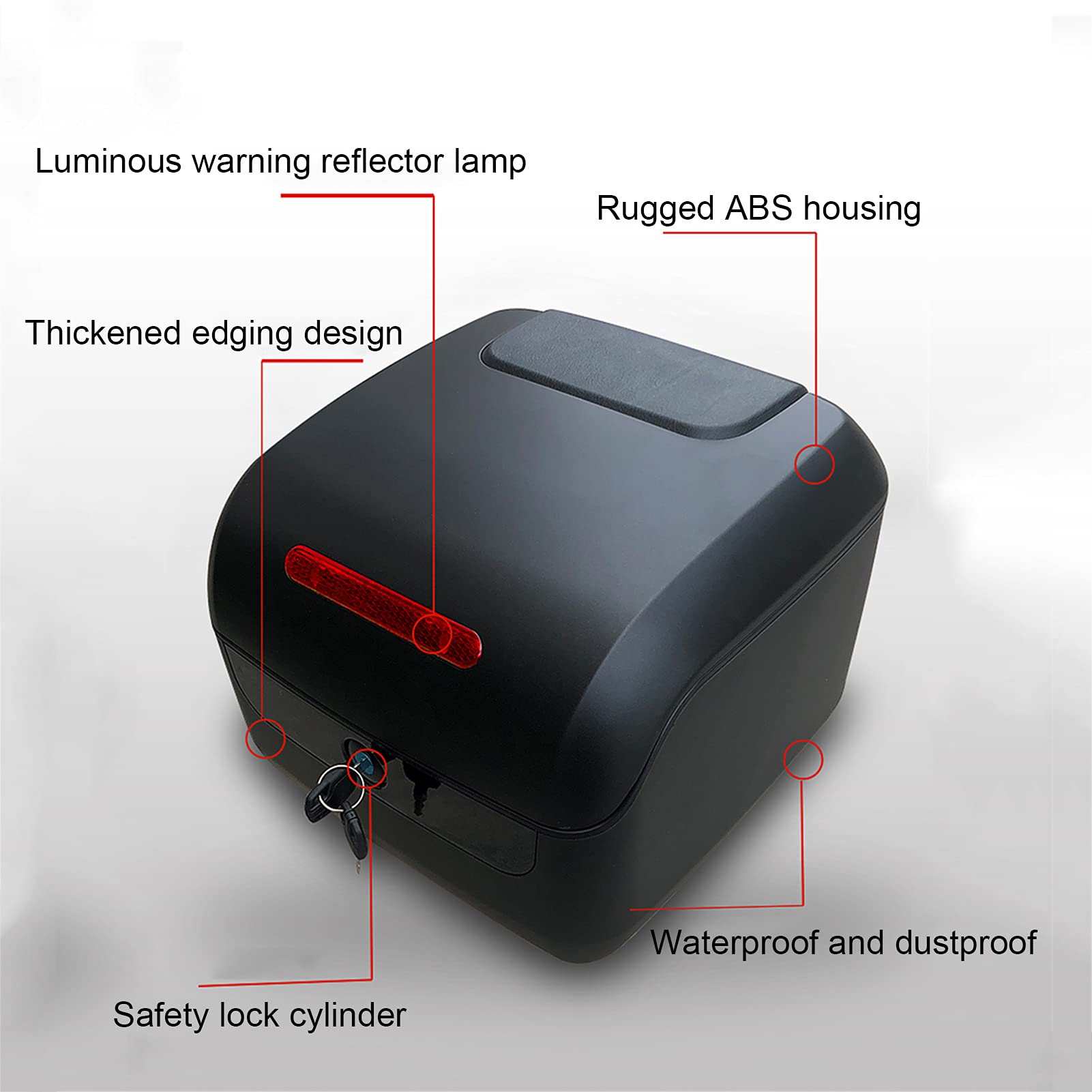 Universal Motorcycle Top Box Case - Waterproof Helmet Storage Trunk with Mounting Kit, LED Warning Light & Soft Backrest for Scooter/Bike - Perfect for Commuting, Touring & Road Trips