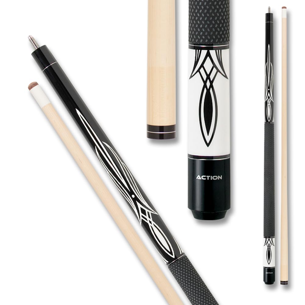 Premium Black & White Billiards Pool Cue Stick - Professional 58