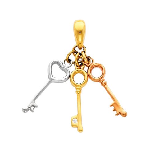 14K Tri-Color Gold Heart Charm Pendant Necklace with 0.65mm Box Chain - Romantic Gift for Her, Valentine's Day, Anniversary & Special Occasions