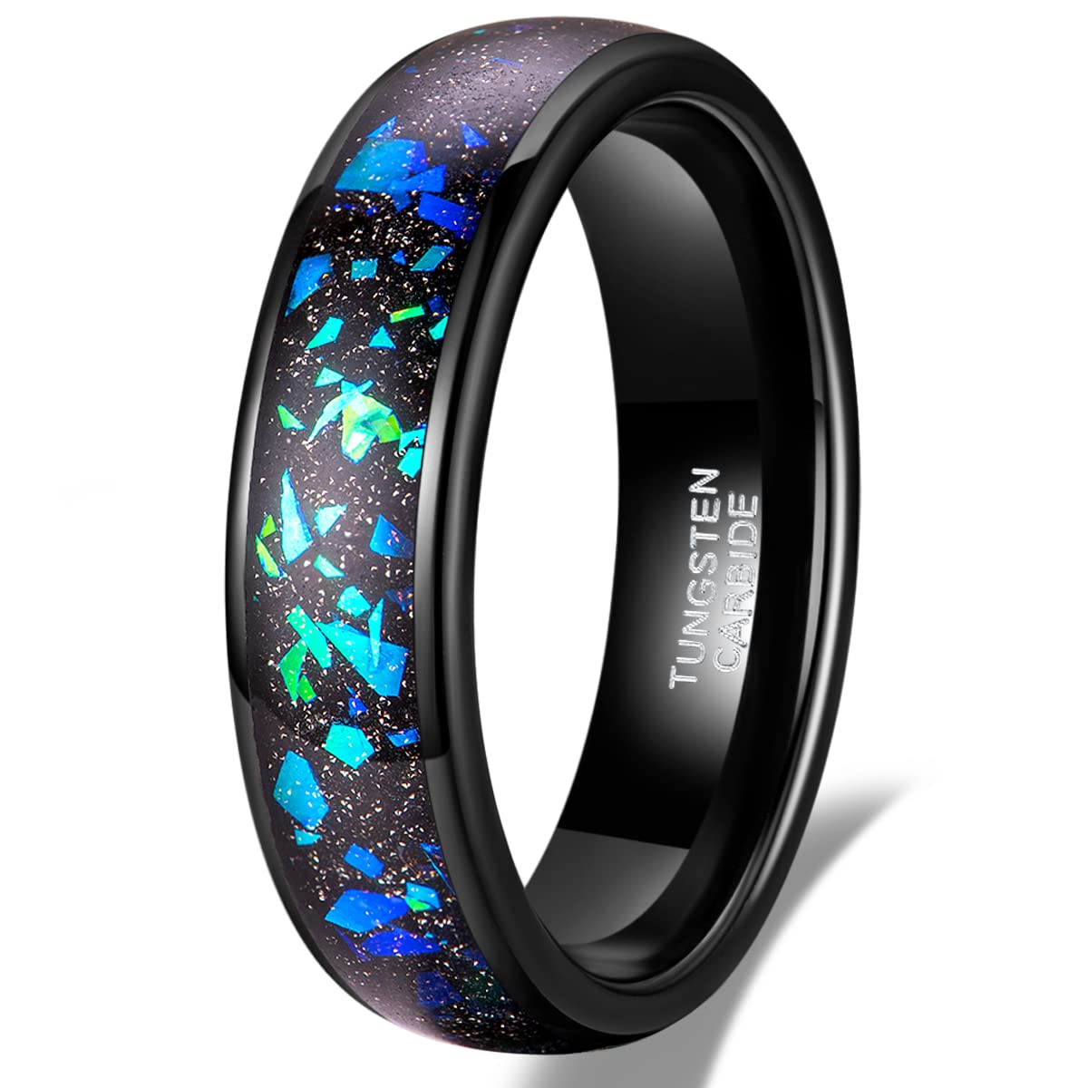 TRUMIUM 4mm & 6mm Tungsten Carbide Wedding Rings for Men and Women - Galaxy Opal & Sandblast Inlay Multi-Colored Comfort Fit Band (Size 5-13) - Perfect for Anniversaries, Engagements and Everyday Wear