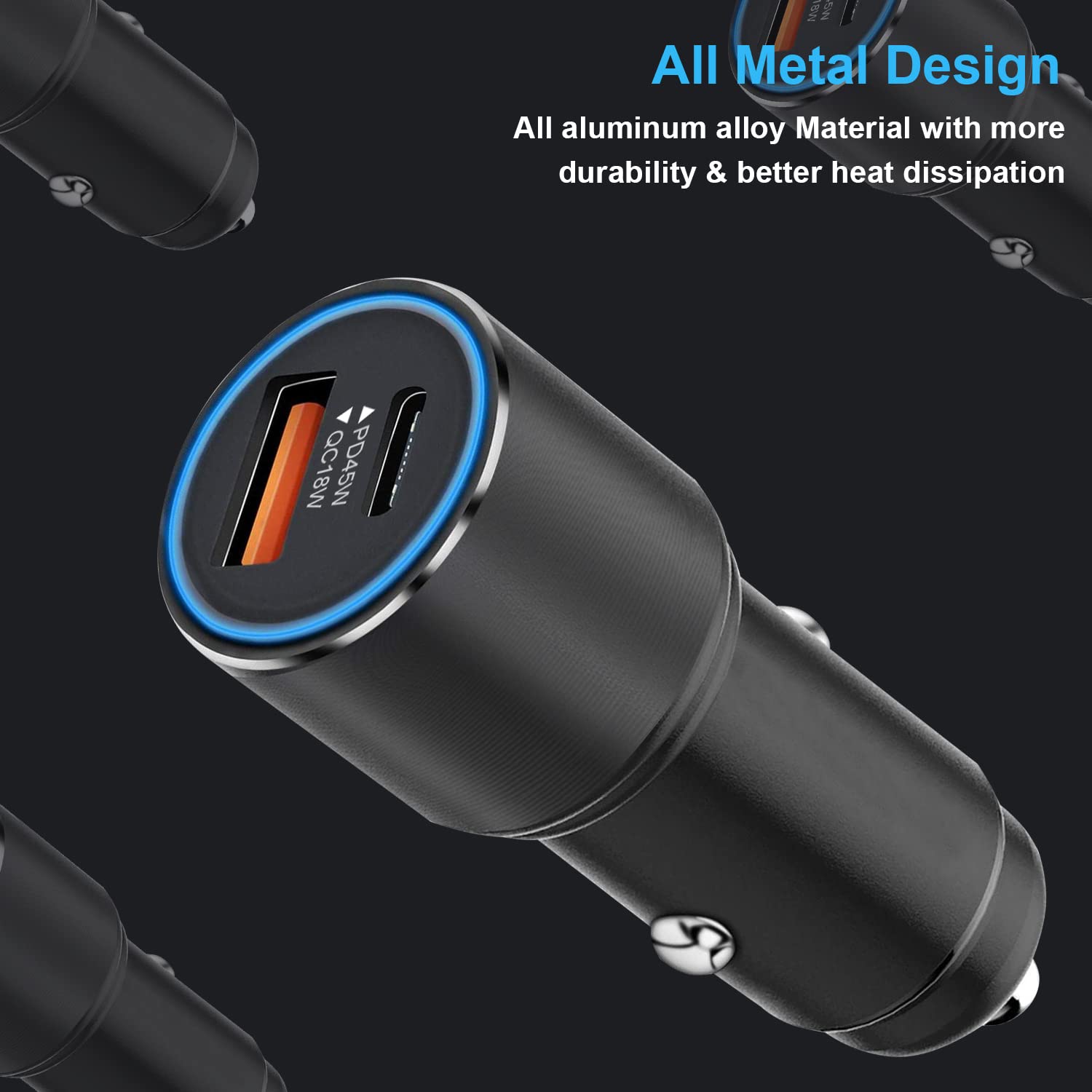 63W Fast Car Charger with USB-C & USB-A Ports for Samsung Galaxy S24/S24+/S25/S25 Ultra/S23 FE/S22/S21/A Series - Dual Port 45W PD & 18W Quick Charge - Perfect for Road Trips & Daily Commute