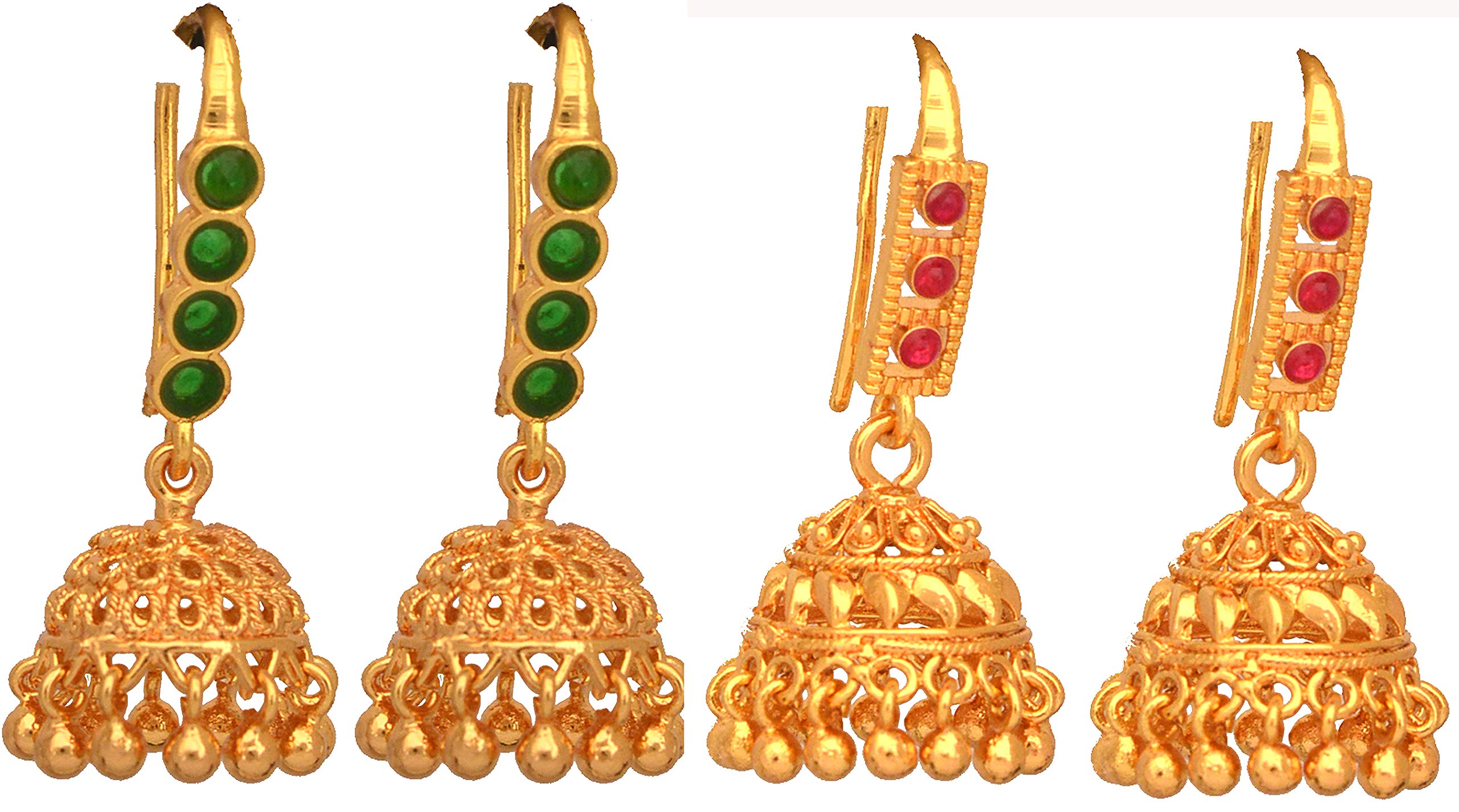 Radha's Creations 1 Gram Gold Green & Pink Jhumka Earrings for Women & Girls | Traditional Indian Jewelry for Weddings, Parties & Festive Occasions