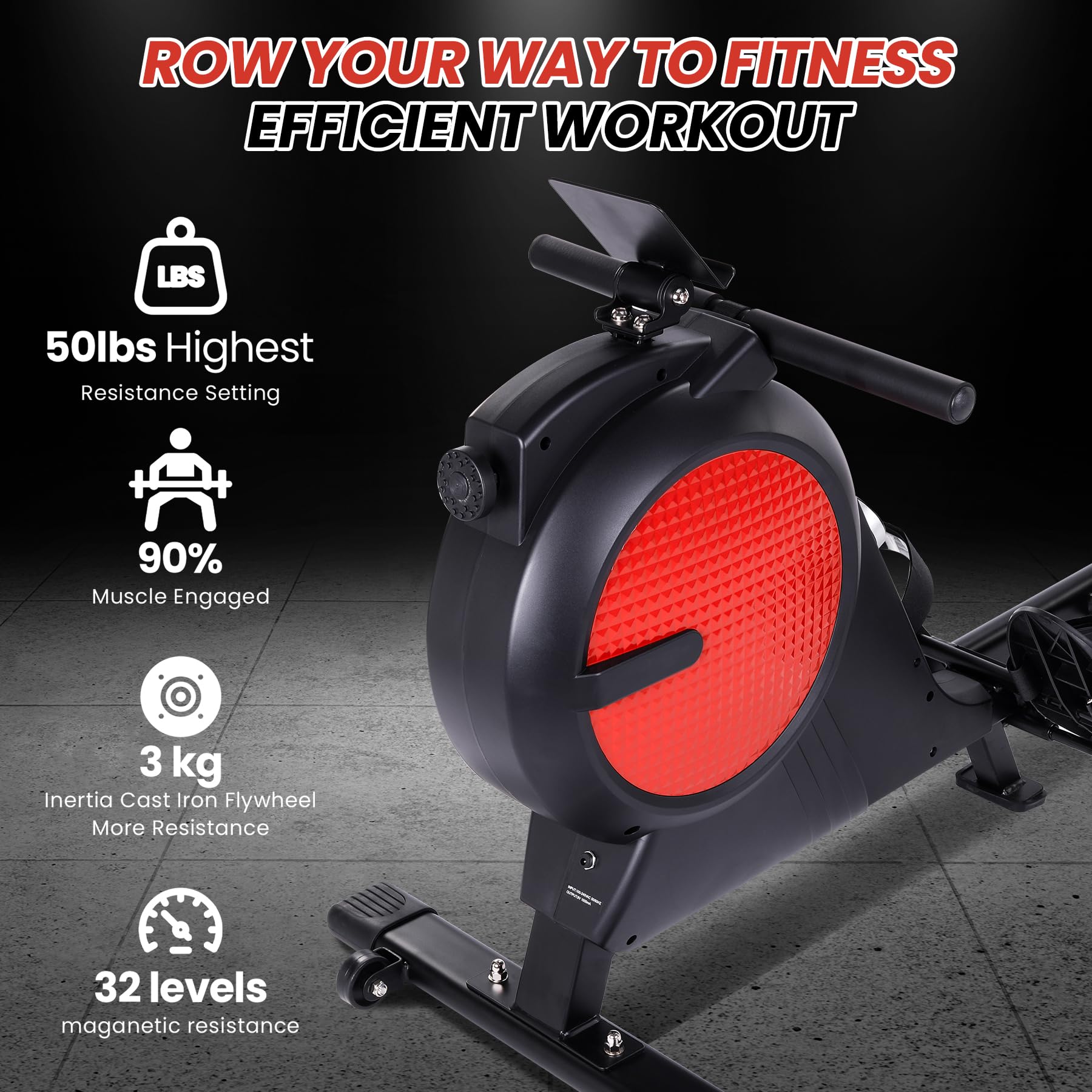 **Magnetic Rowing Machine for Home - 350 LB Weight Capacity, 32-Level Quiet Resistance, Dual Slide Rail, App Supported - Perfect for Home Gym, Cardio Workouts & Full-Body Training**