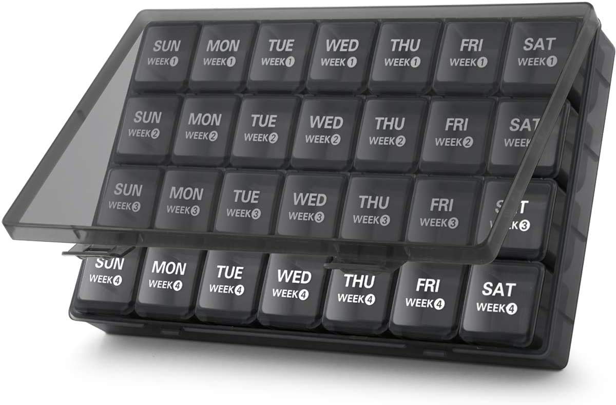 Annwer 28-Day Large Monthly Pill Organizer - Weekly & Monthly Pill Box with Dust-Proof Travel Case - 4-Week Dosette Box for Pills, Vitamins, Fish Oil & Supplements - Perfect for Travel, Home & Daily Medication Management