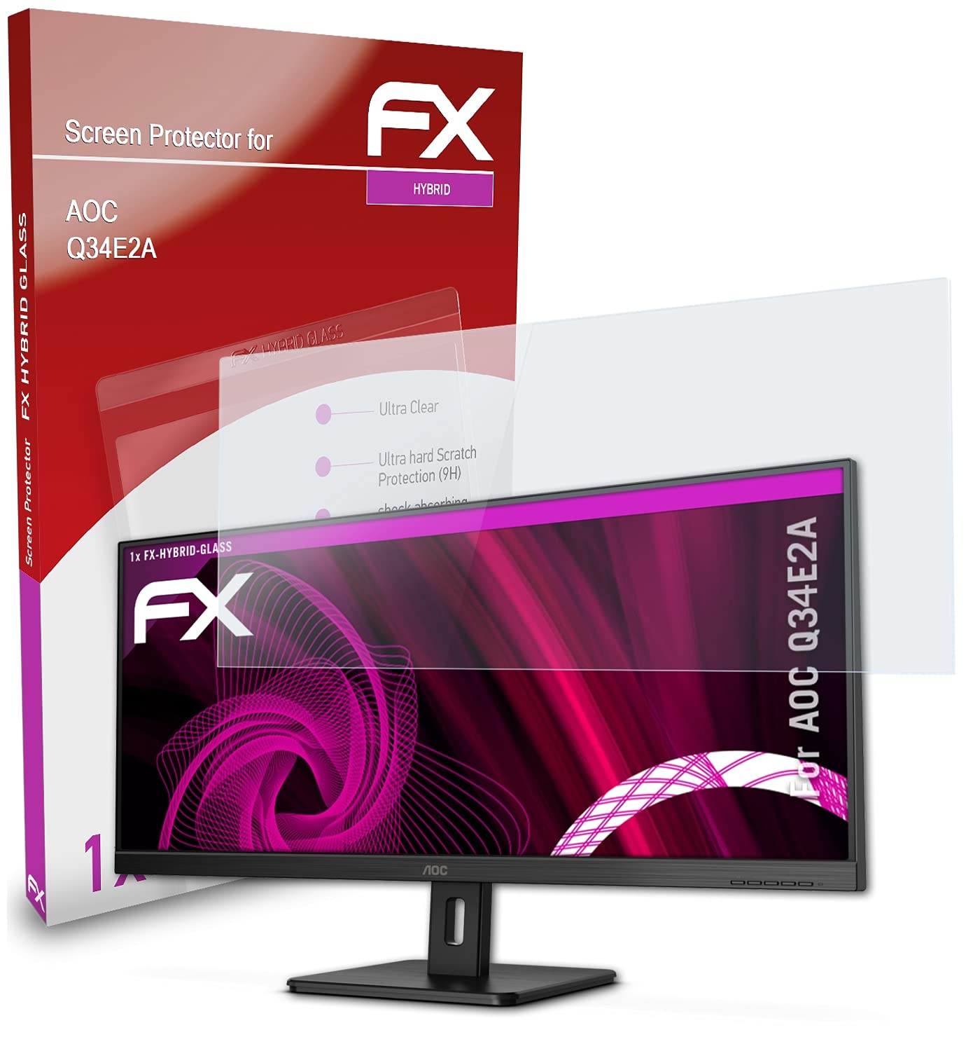 AOC Q34E2A 9H Hybrid-Glass FX Screen Protector - Tempered Glass Film for Monitor Protection | Anti-Scratch, Bubble-Free, HD Clarity | Perfect for Office, Gaming & Home Use