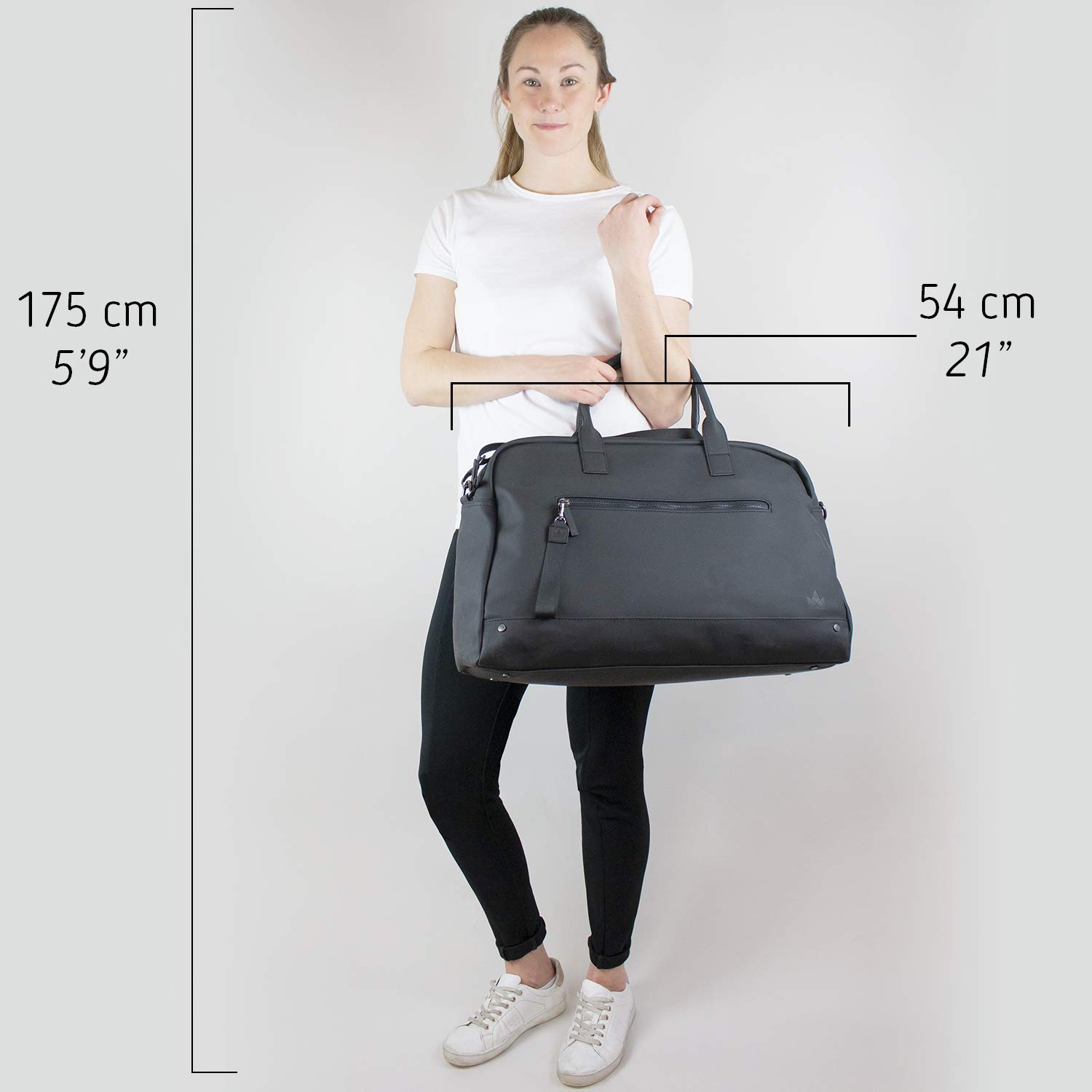 The Friendly Swede Weekender Travel Bag for Men & Women - 35L Vegan PU Duffle Bag, Carry-On Hand Luggage - Black Matte - Perfect for Gym, Weekend Trips & Business Travel