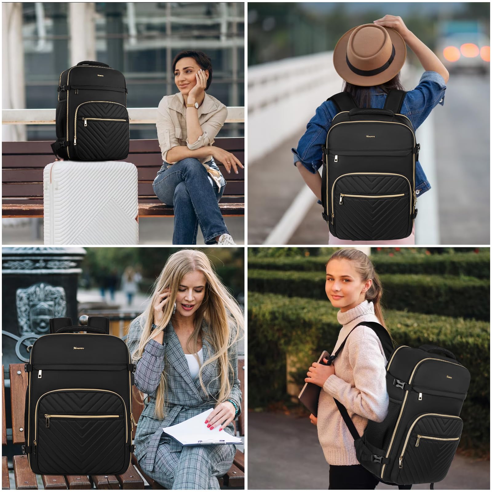 Women's MOMUVO Anti-Theft Travel Backpack - 17 Inch Laptop Carry-On Backpack with USB Charging Port & Shoe Compartment | Water-Resistant Flight Approved Luggage | Perfect for Business Trips, Commuting & Weekend Getaways (Black)