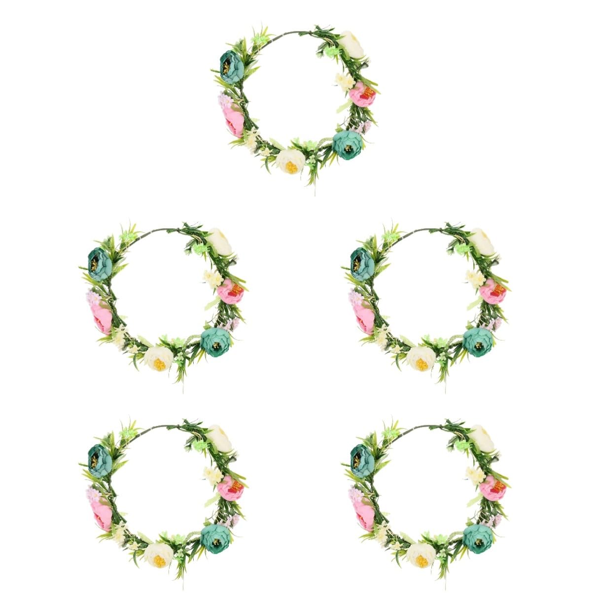 FOMIYES 5-Pack Artificial Rose Wreath Headband with Green Leaves - Wedding Hair Accessories for Bride & Bridesmaids, Floral Hair Ties, Flower Garland for Women - Perfect for Weddings, Bridal Showers & Boho Photo Shoots
