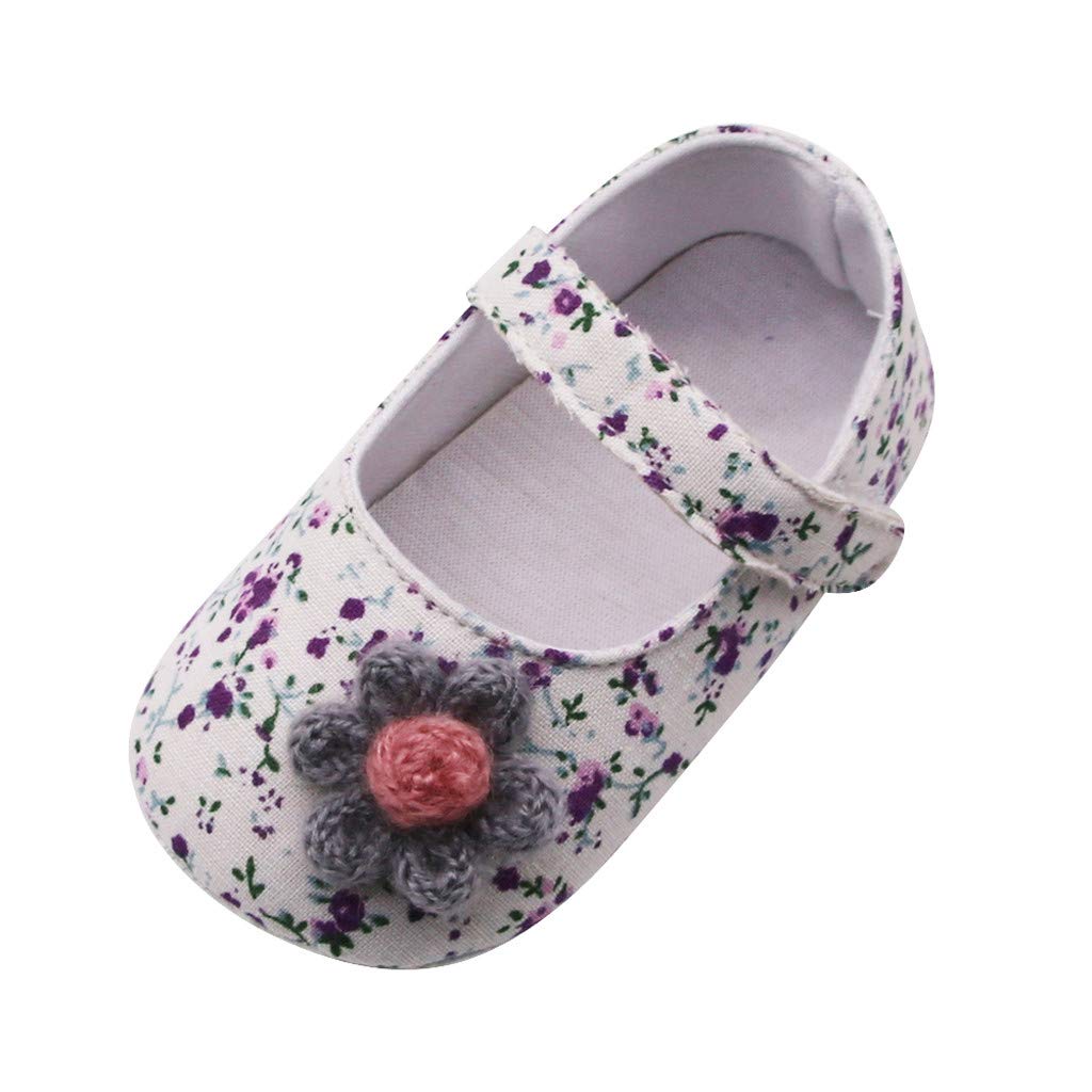 Newborn Baby Girls Floral Print Applique Soft Sole Prewalker Shoes - First Walking Shoes for Infants, Perfect for Special Occasions & Daily Use