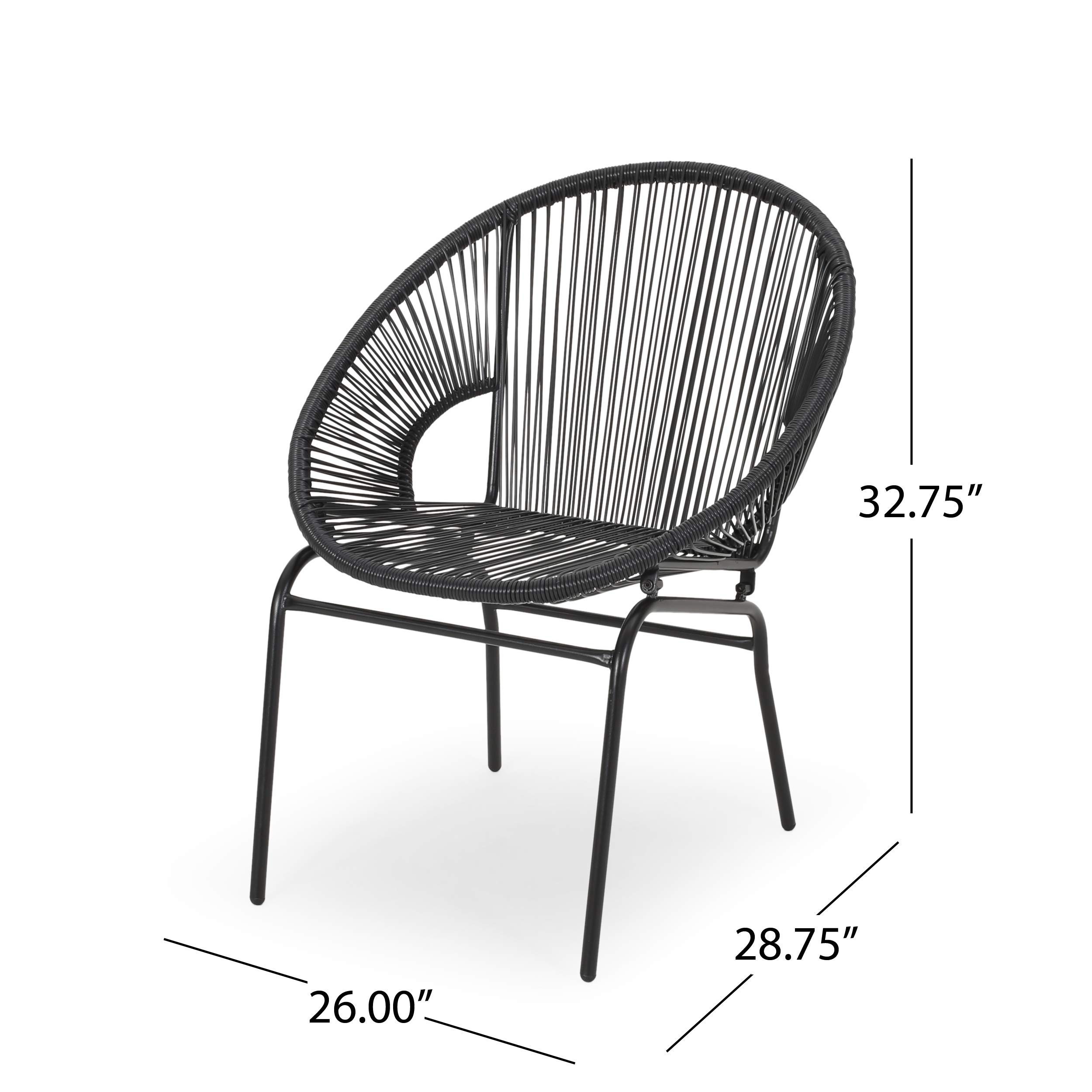 Modern Outdoor Faux Rattan Club Chair Set of 2 - Black Weather-Resistant Patio Furniture for Garden, Poolside & Backyard Relaxation
