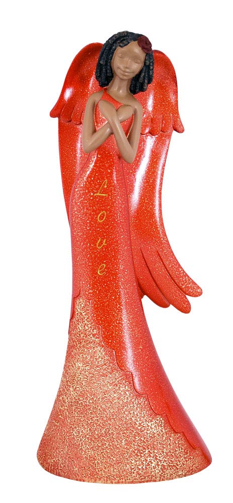 Ebony Treasures Love Angel in Red - Handcrafted Wooden Figurine for Home Decor, Gift, and Spiritual Inspiration