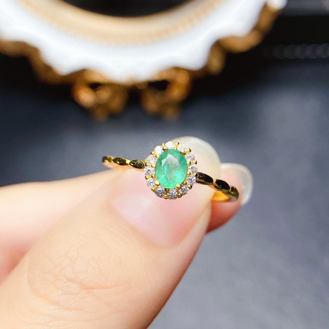18K Gold Statement Emerald Halo Ring for Women | Elegant Vintage Engagement Wedding Ring | Perfect for Anniversary, Proposal & Special Occasions | NS2402