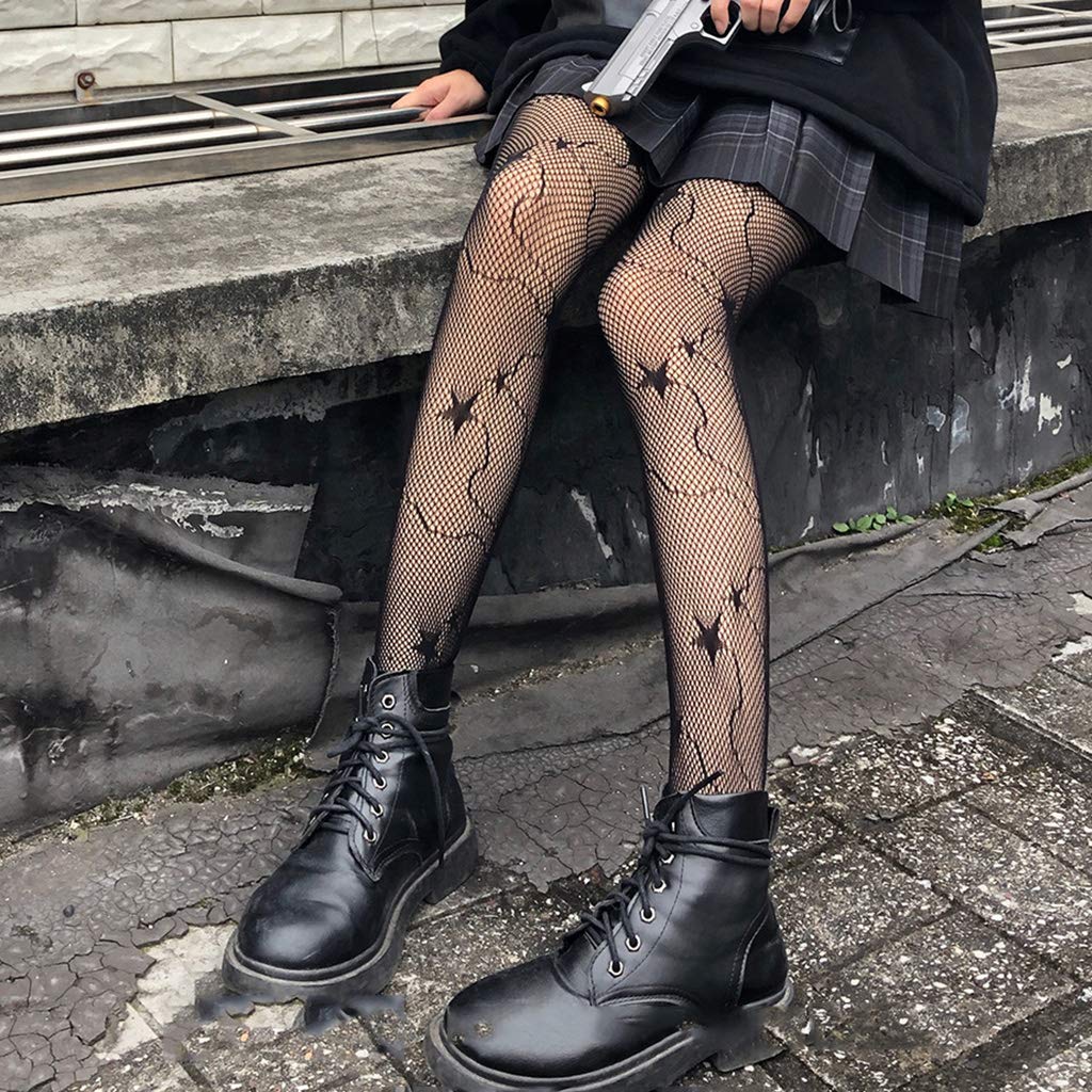 Black Fishnet Stockings for Women - Nylon Tights with Plaid Jacquard Mesh Design | Perfect for Halloween, Cosplay, and Night Out Outfits