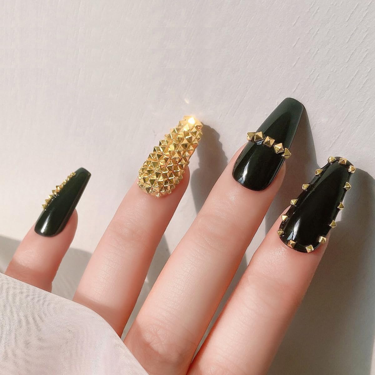 Punk Nail Rivets 3 Sizes - Gold Flatback Spike Studs for DIY Manicure & Nail Art
