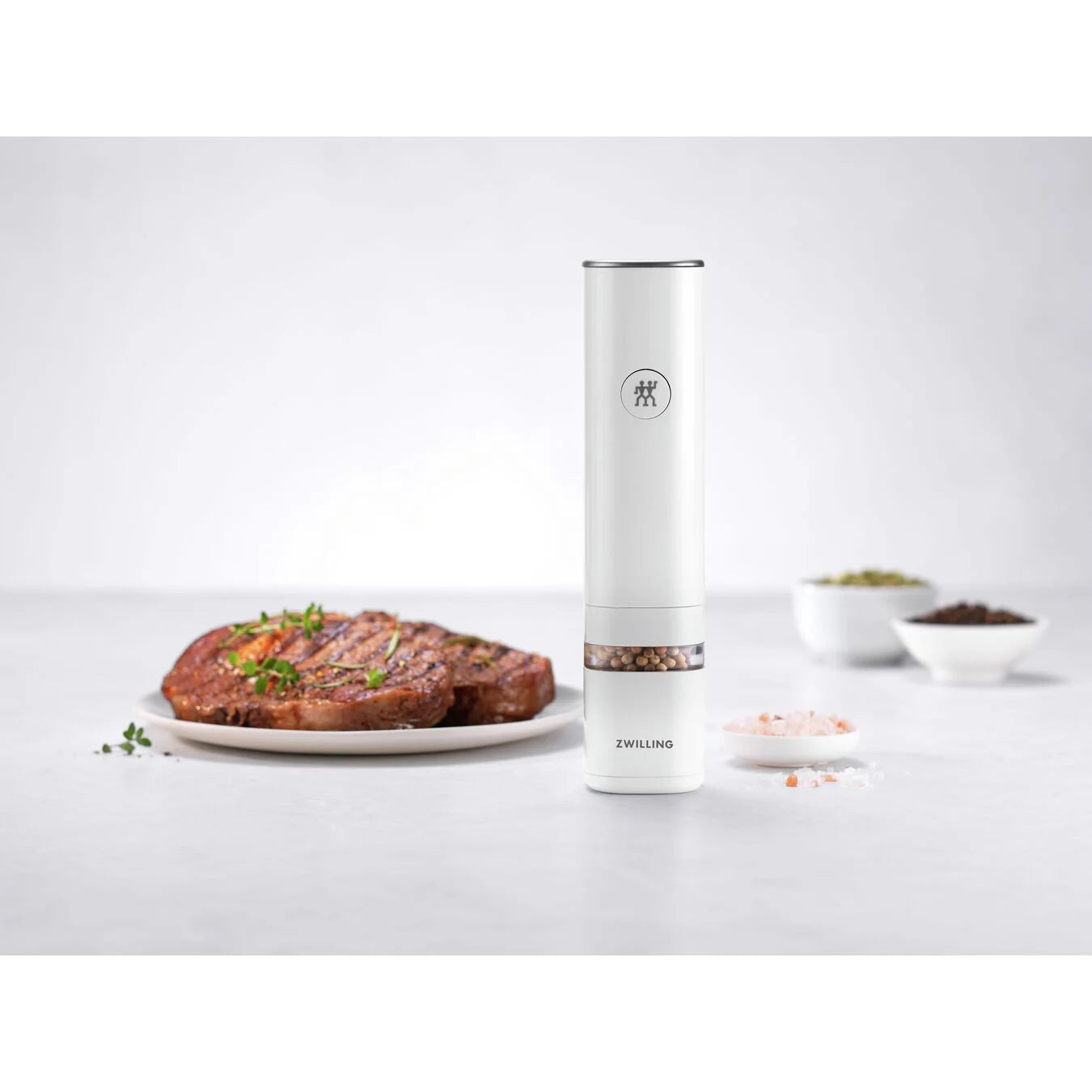 ZWILLING Enfinigy Electric Salt and Pepper Mill - Battery Operated, Adjustable Coarseness, Stainless Steel Grinder - Perfect for Kitchen, Dining Table, and Gourmet Cooking